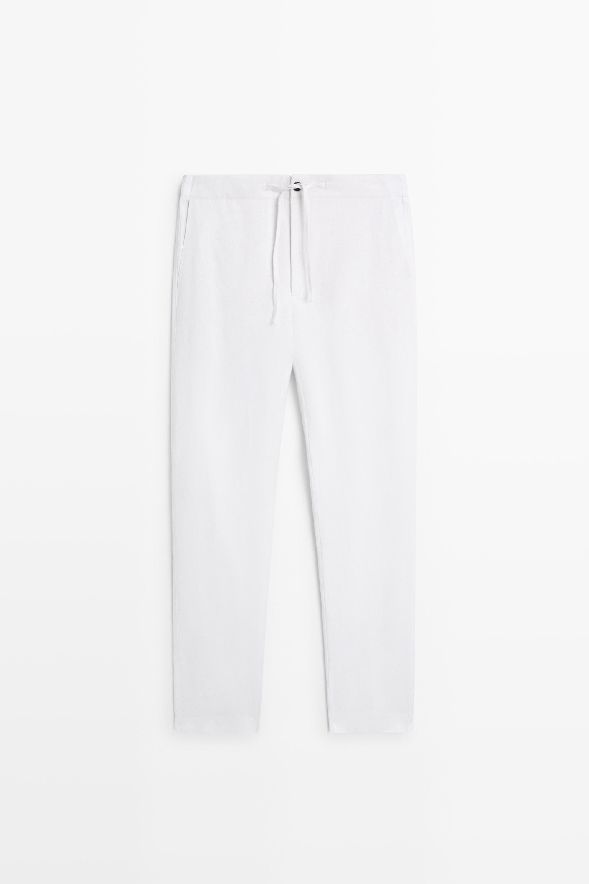 100% linen jogger-fit pants White
