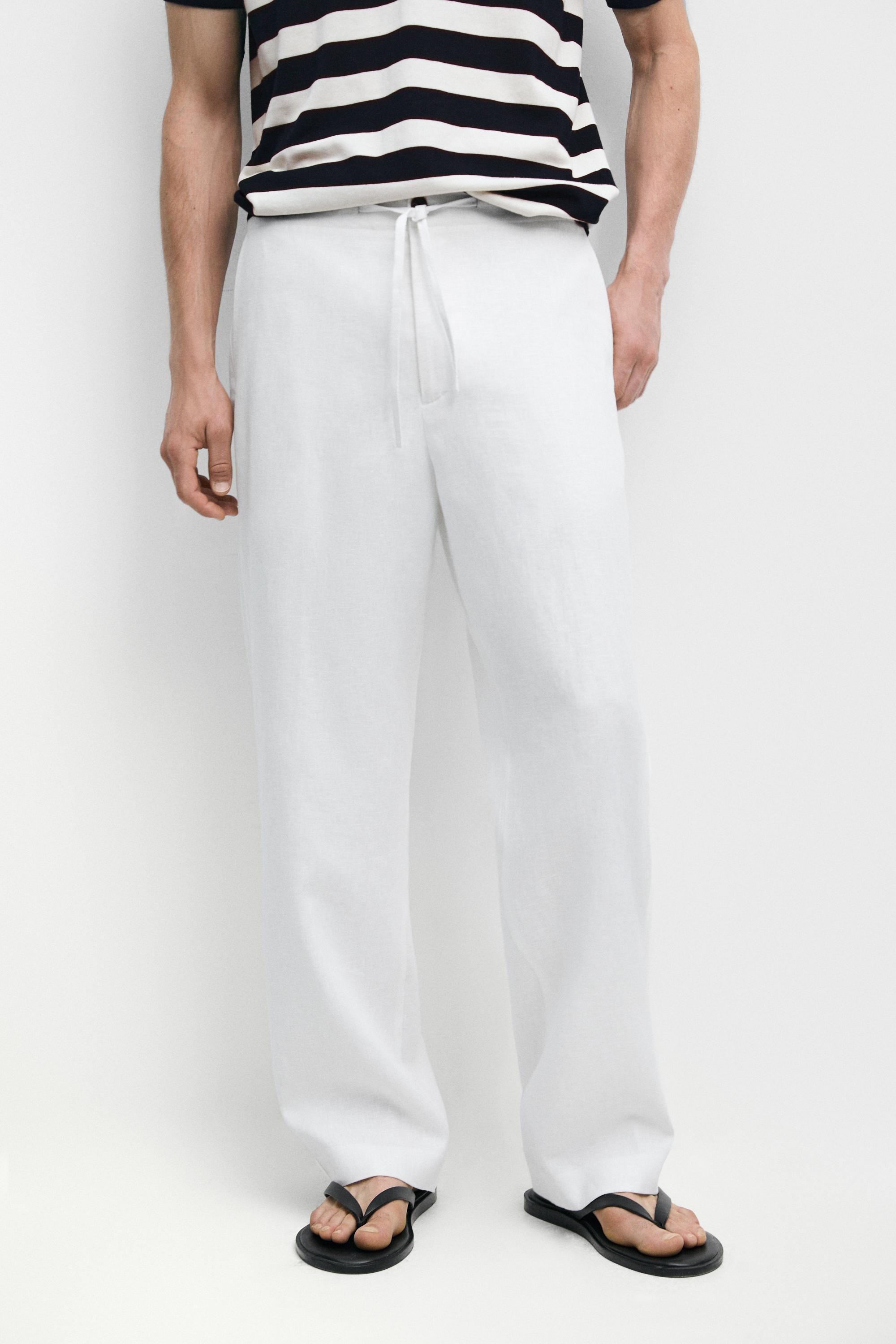 100% linen jogger-fit pants White