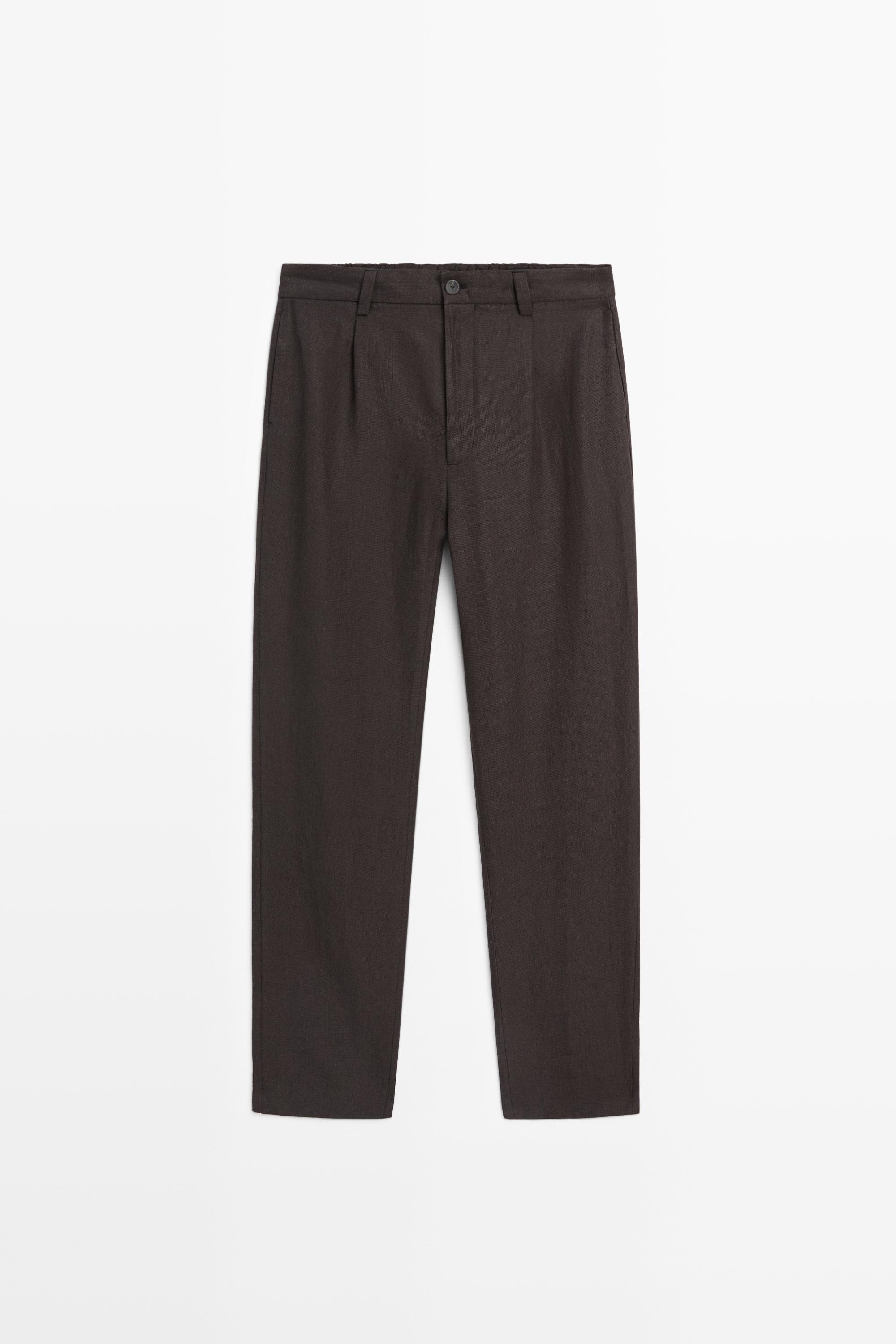 100% linen houndstooth pants Brown