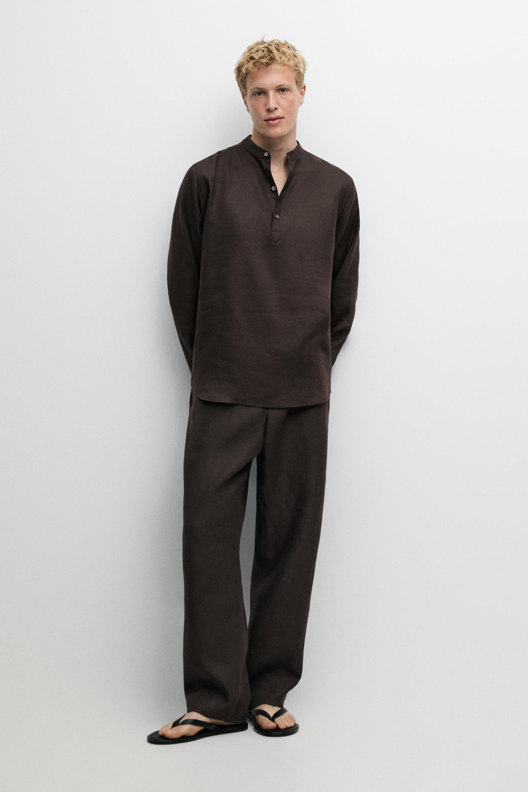 100% linen houndstooth pants Brown
