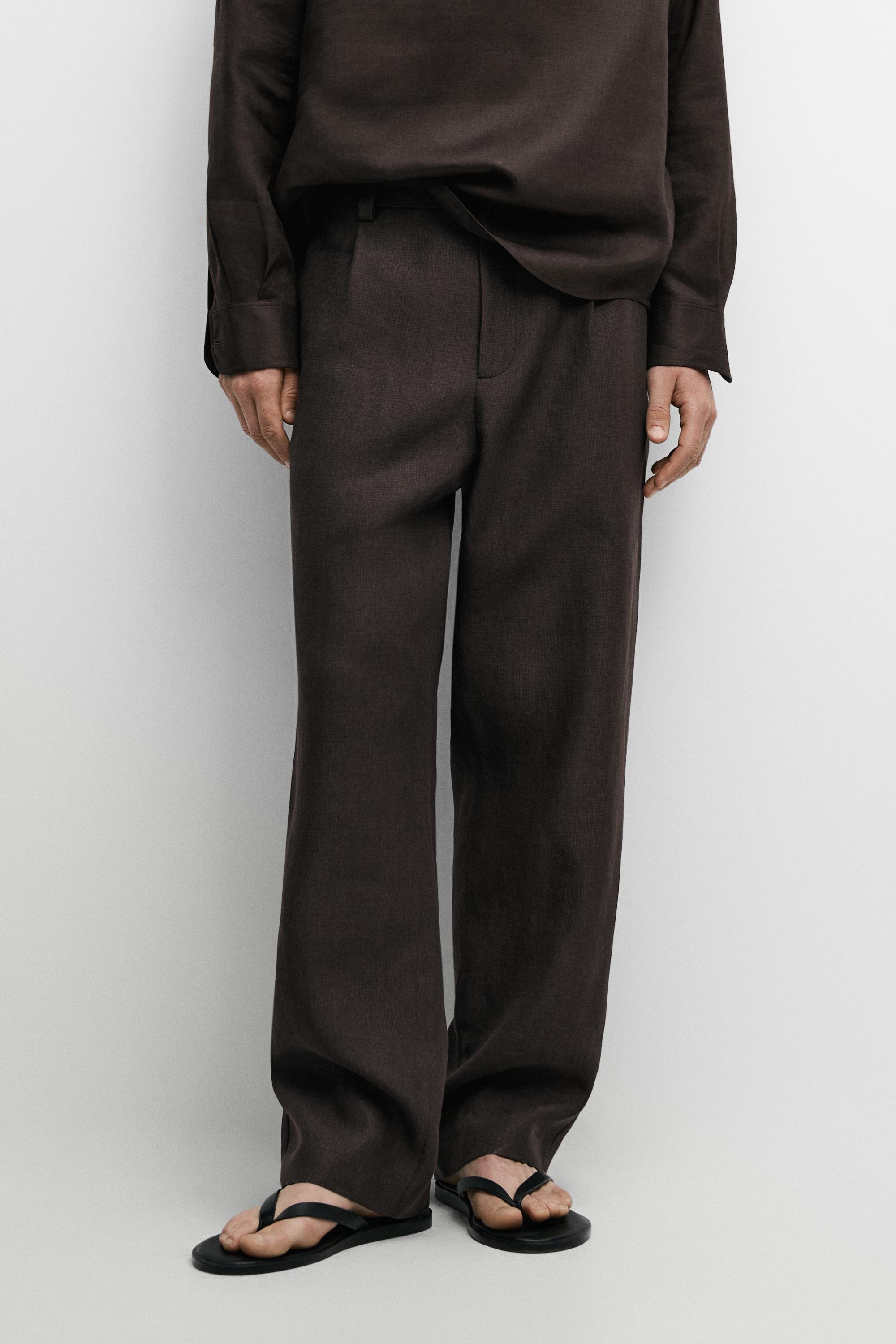 100% linen houndstooth pants Brown