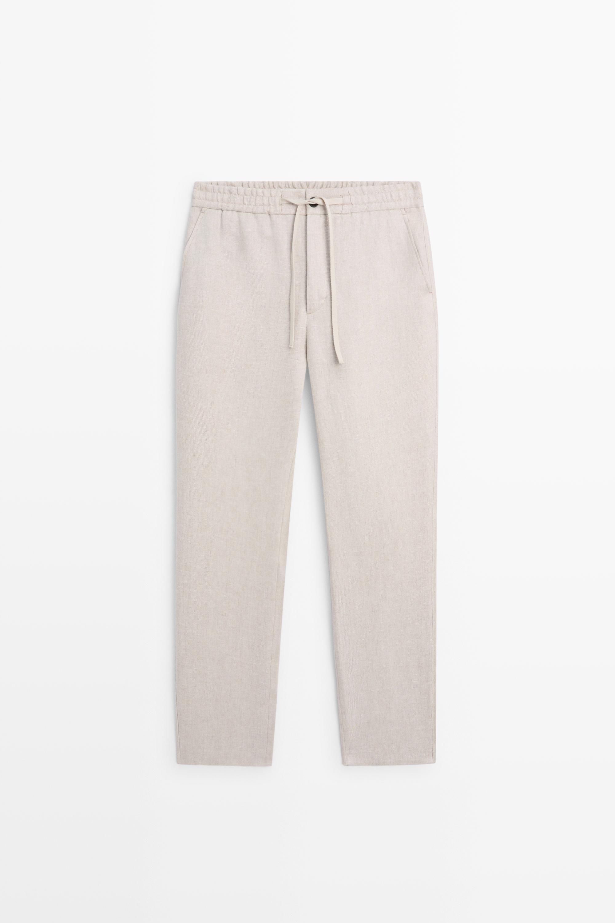 100% linen textured co-ord pants Cream
