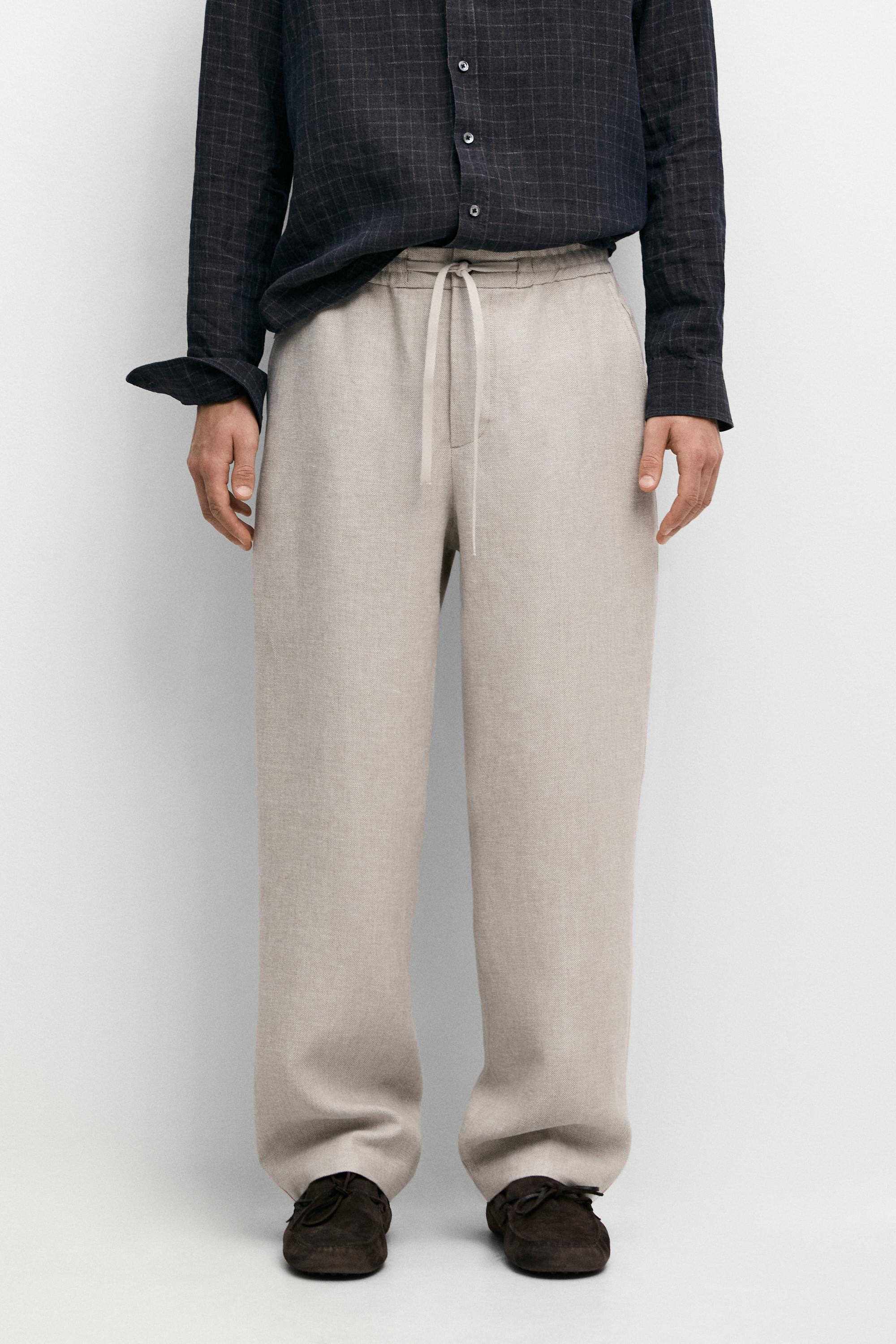 100% linen textured co-ord pants Cream