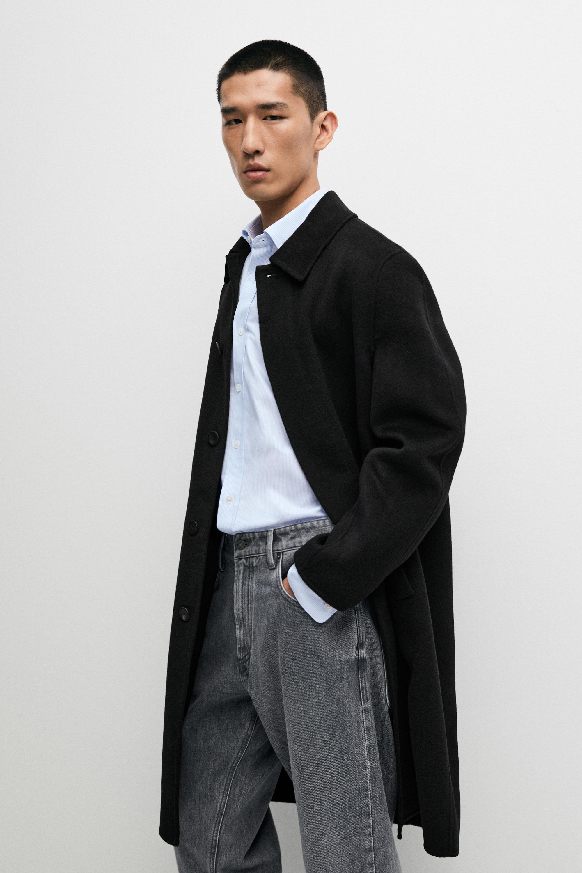 Double-faced wool blend coat Black