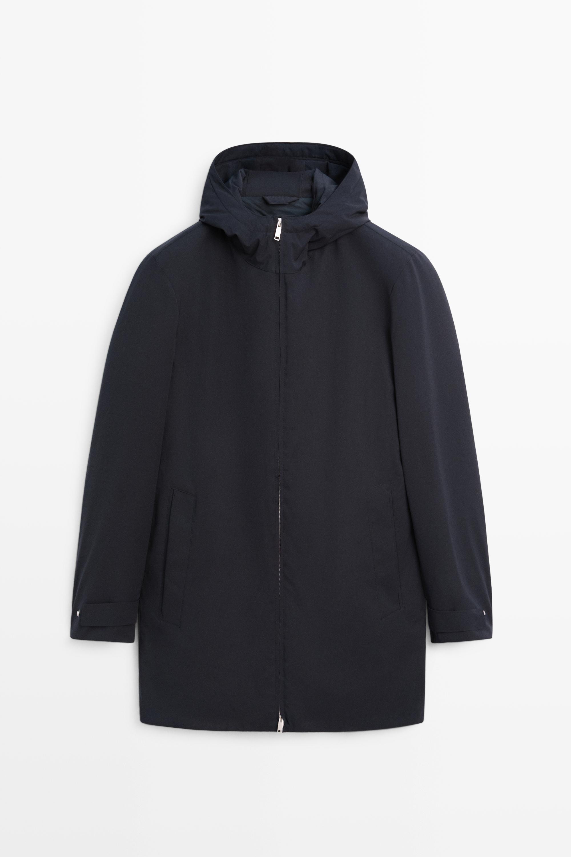 Long quilted hooded parka Navy Blue