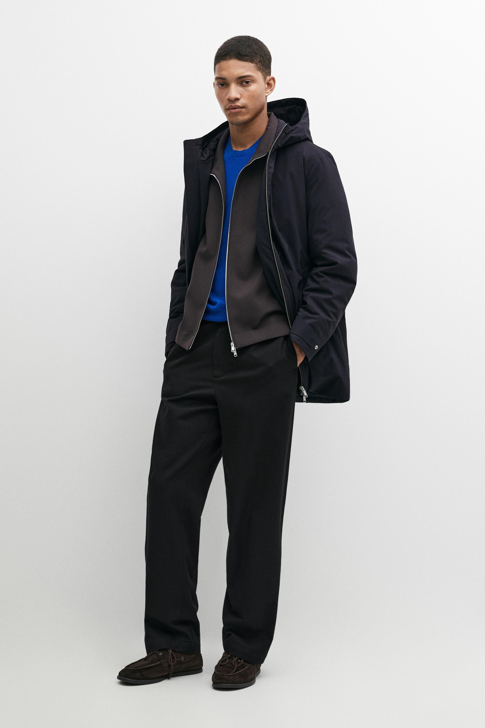 Long quilted hooded parka Navy Blue