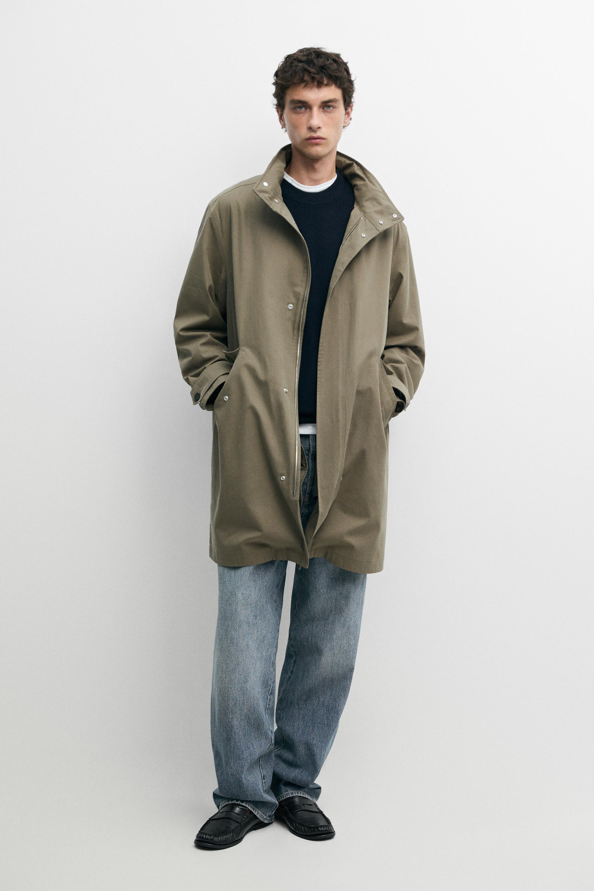 Long high neck 100% cotton parka Pale Khaki