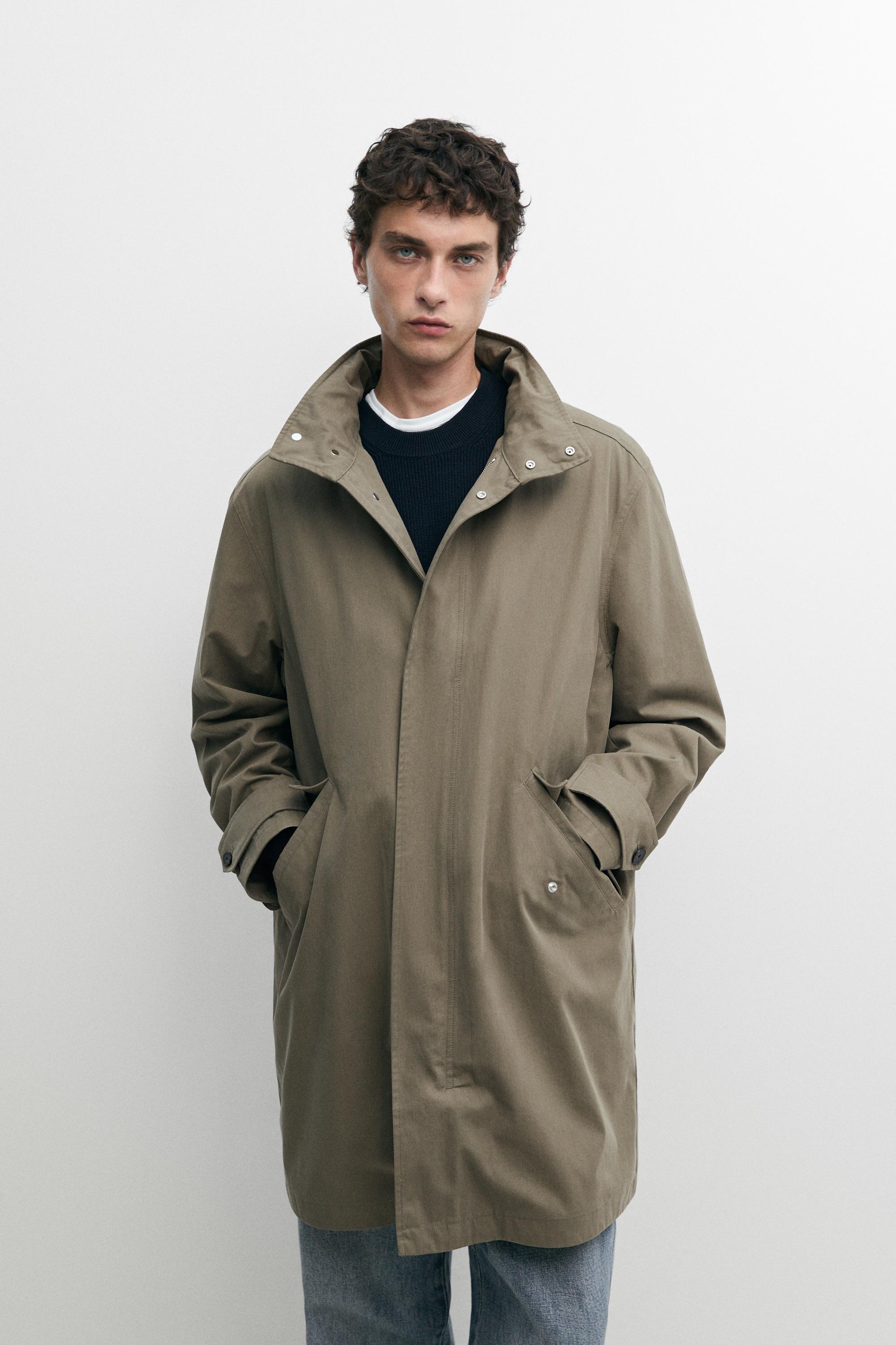 Long high neck 100% cotton parka Pale Khaki