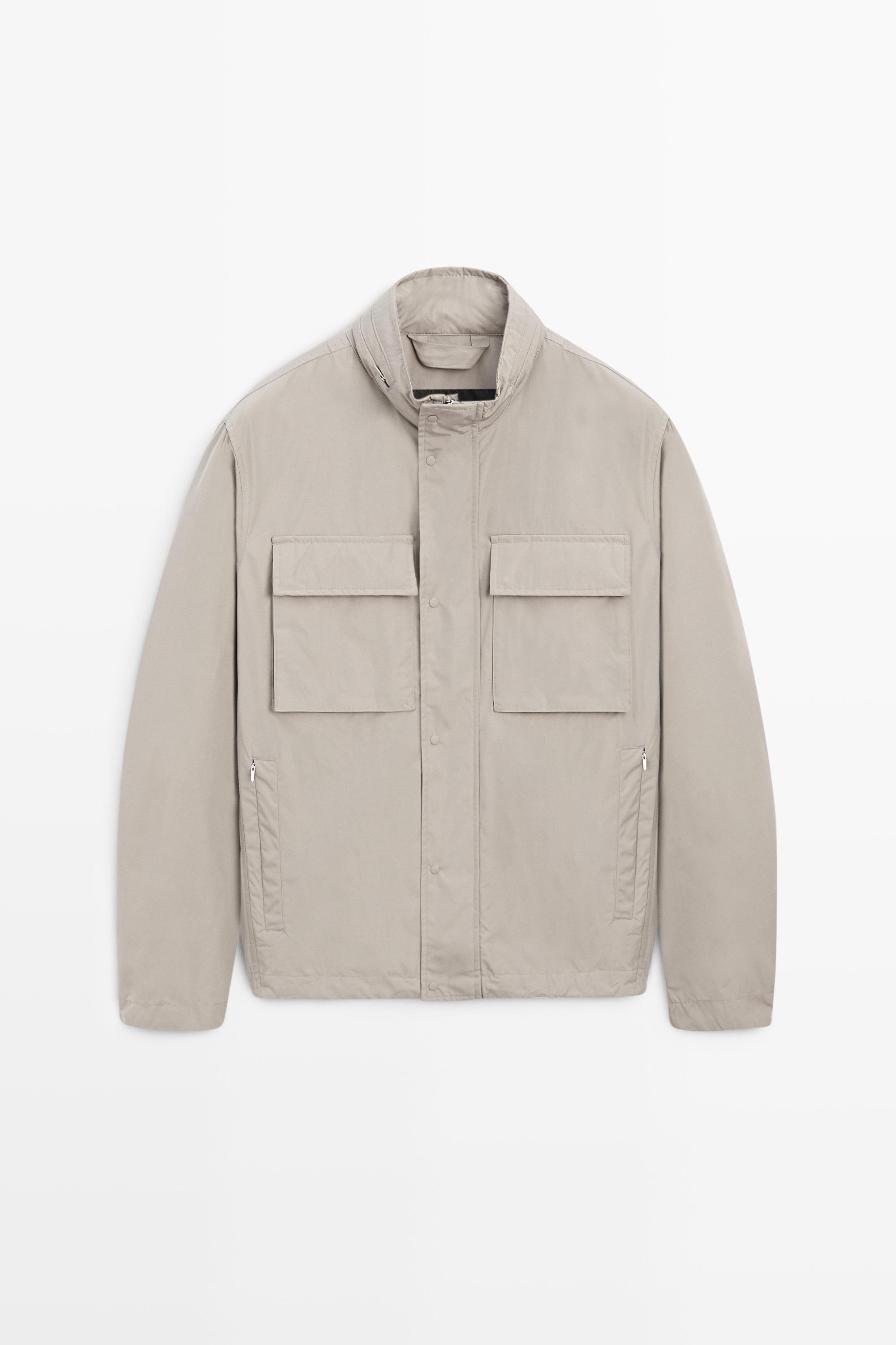Technical fabric jacket with pocket details Grey Marl