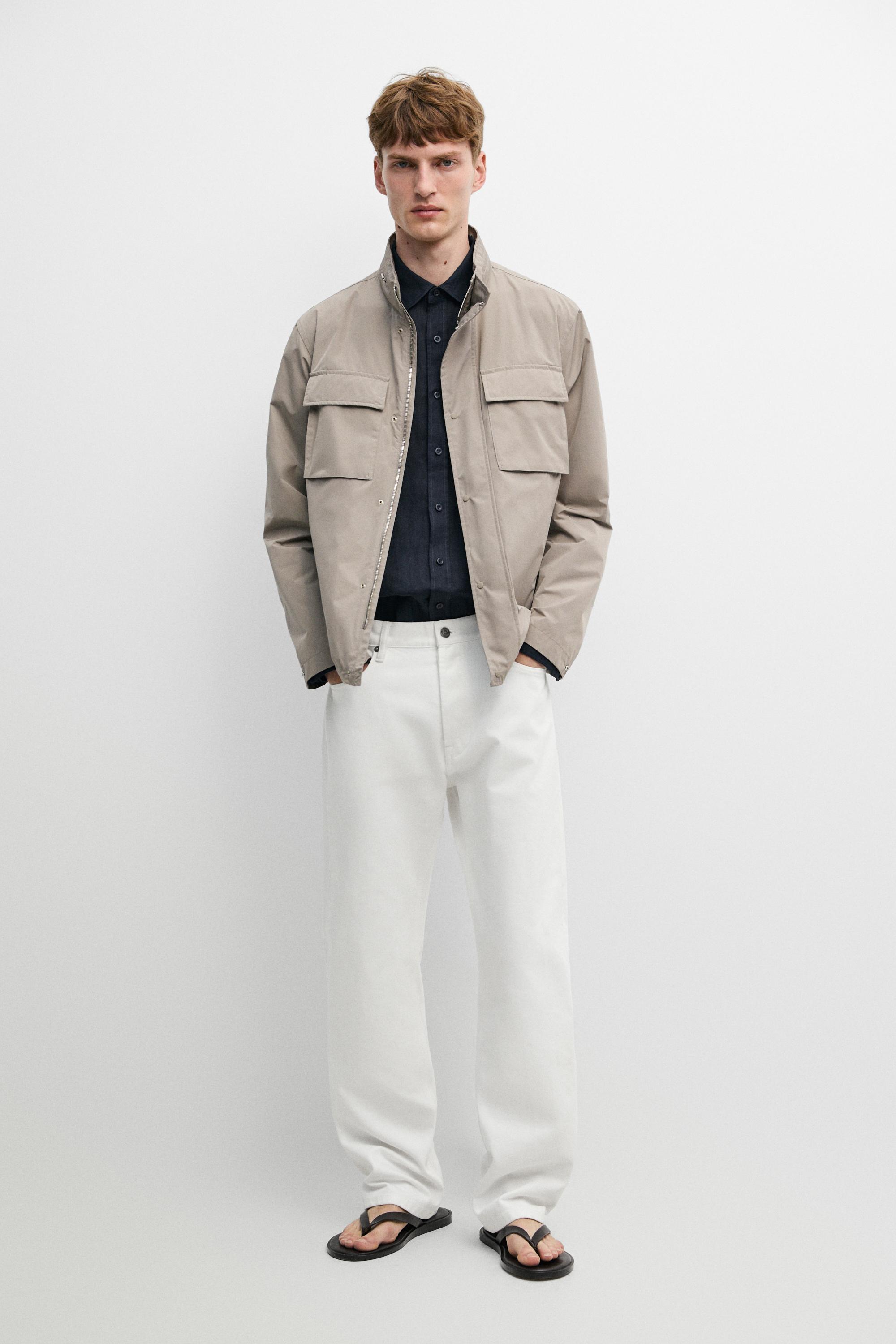 Technical fabric jacket with pocket details Grey Marl