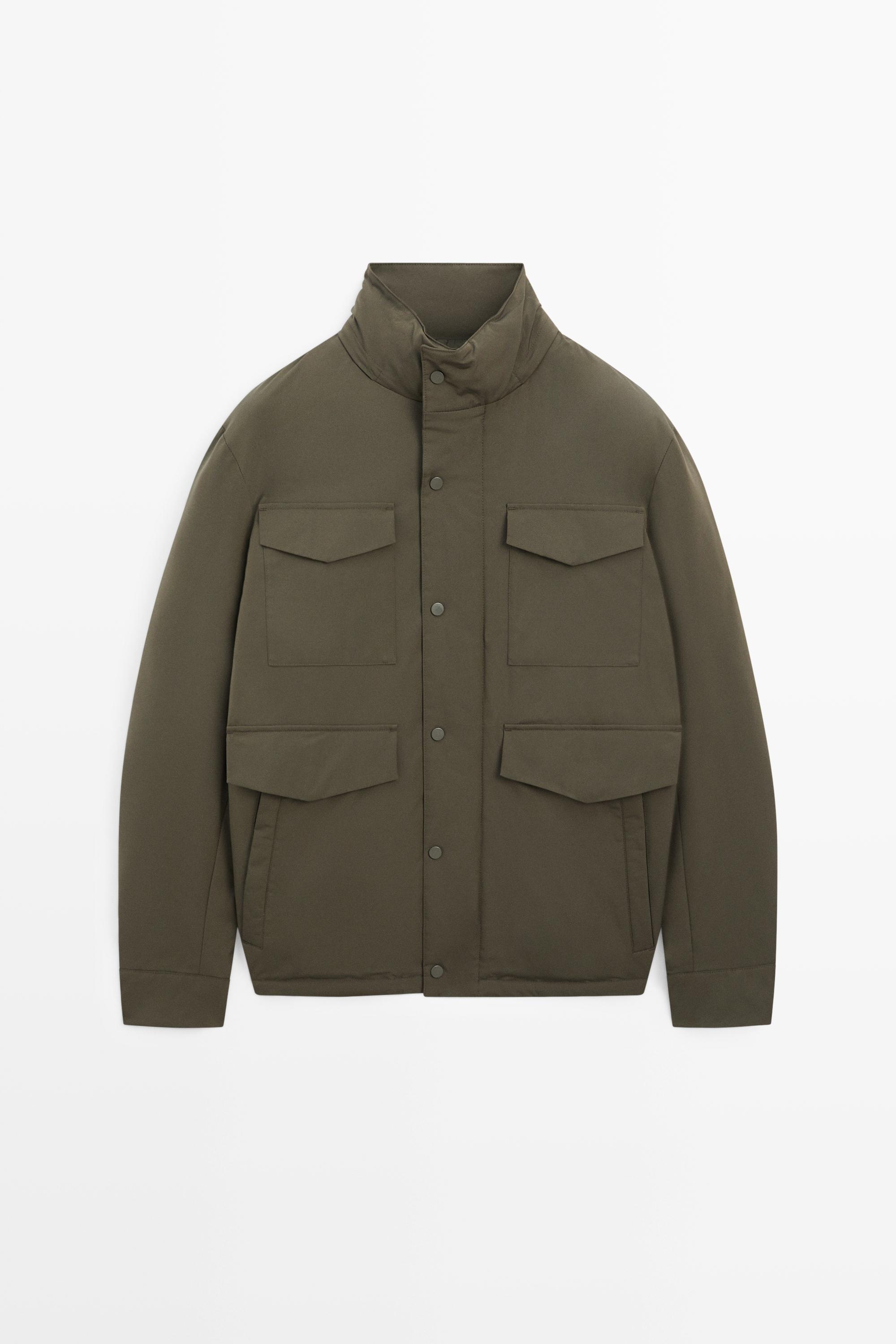 Down jacket with pocket details Khaki