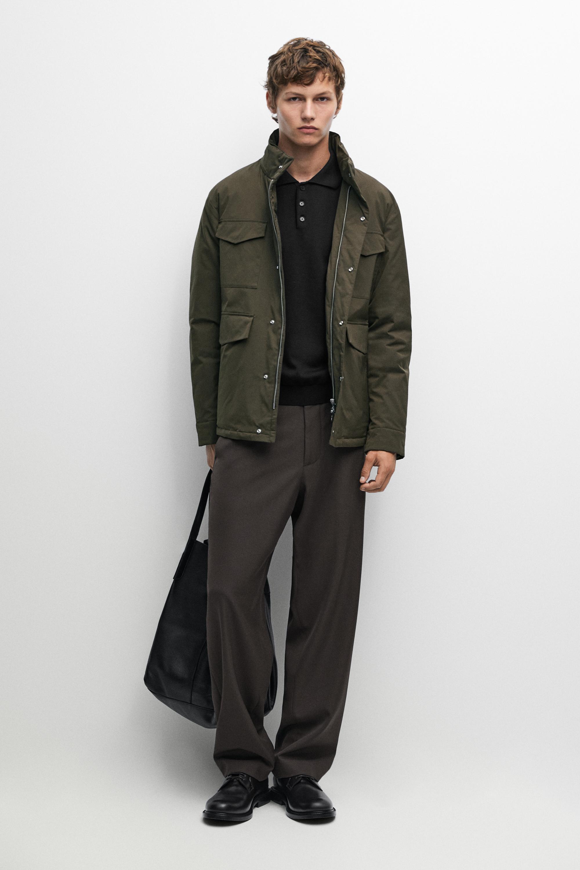 Down jacket with pocket details Khaki