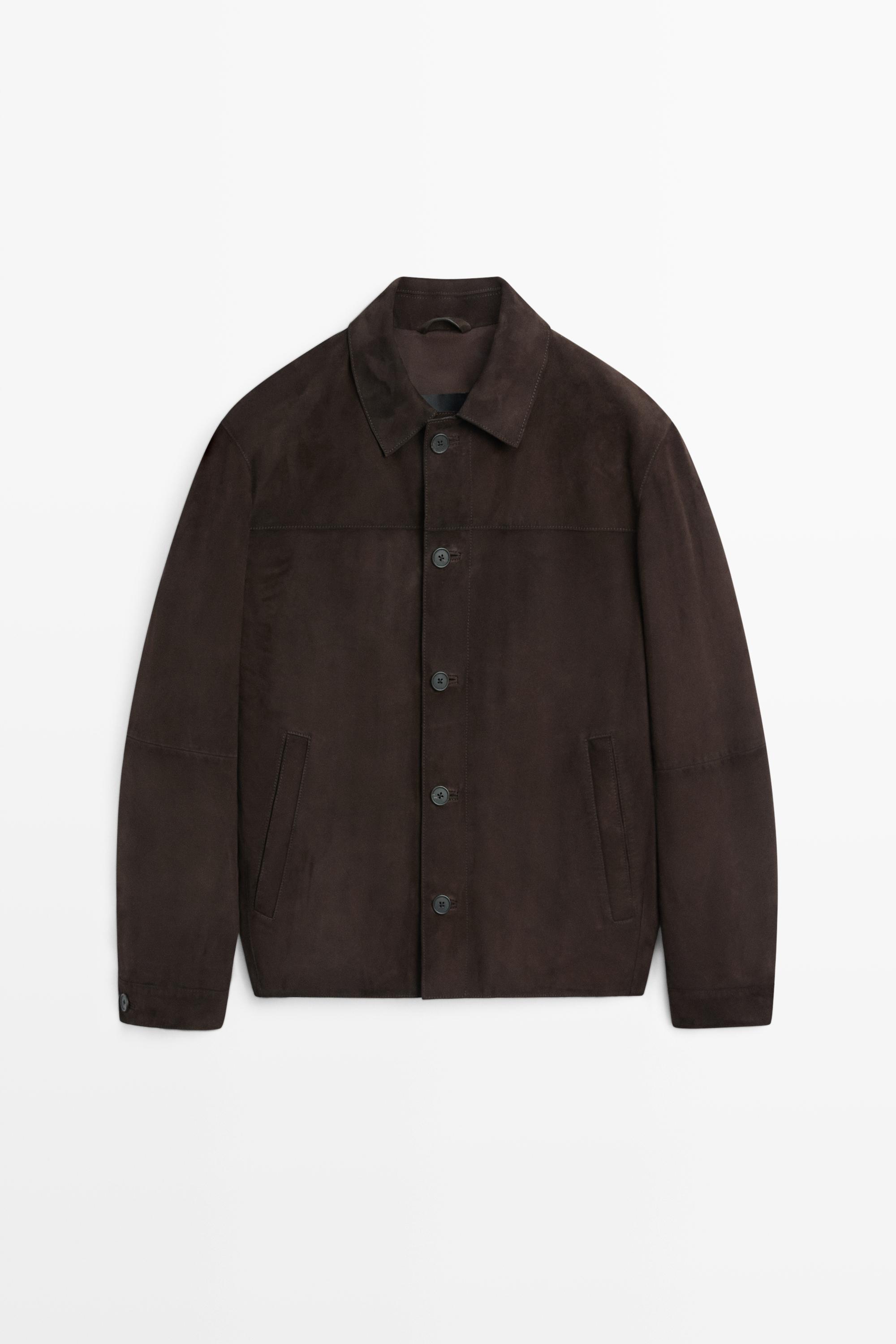 Suede leather pocket overshirt Chocolate