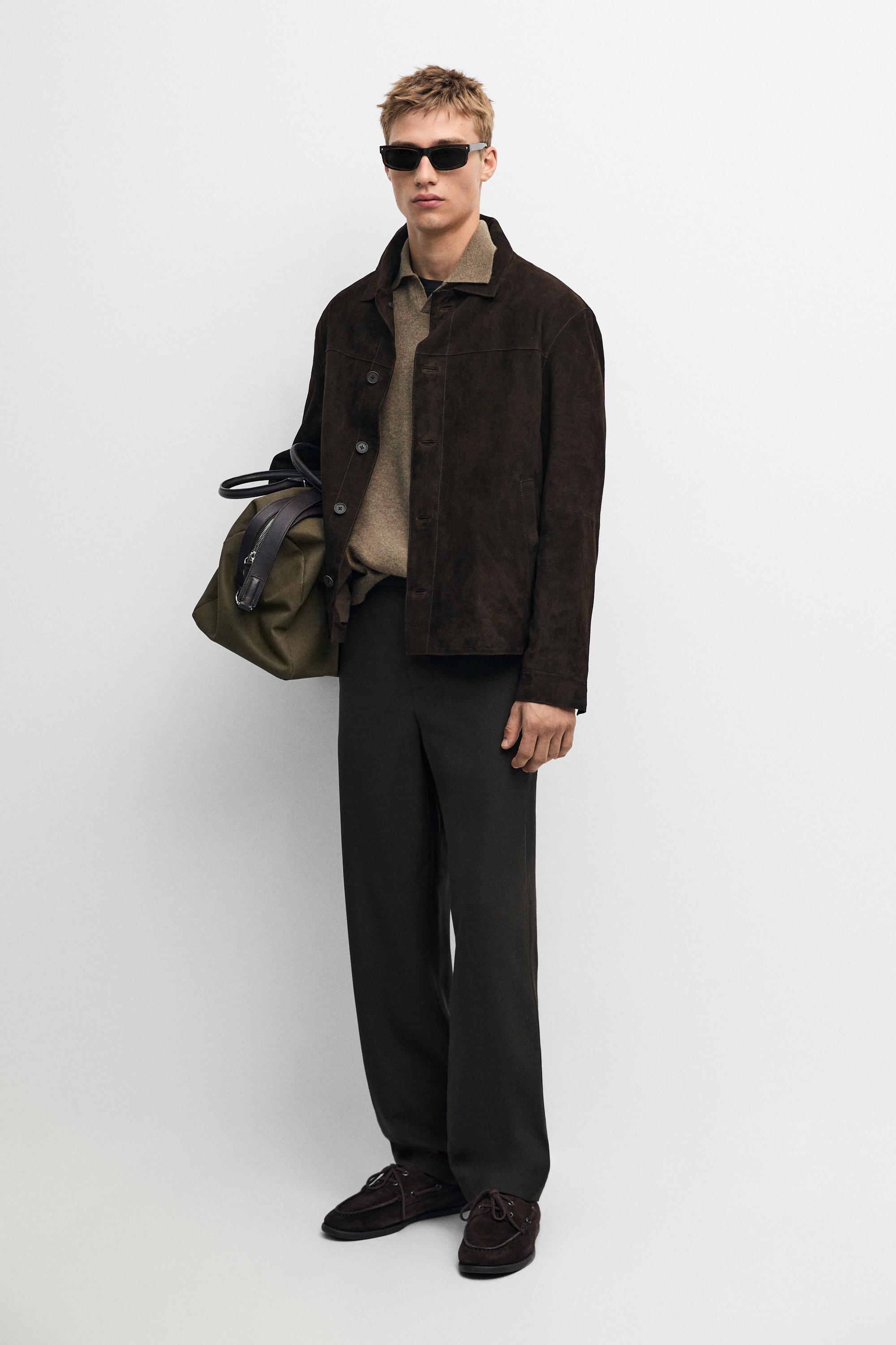 Suede leather pocket overshirt Chocolate