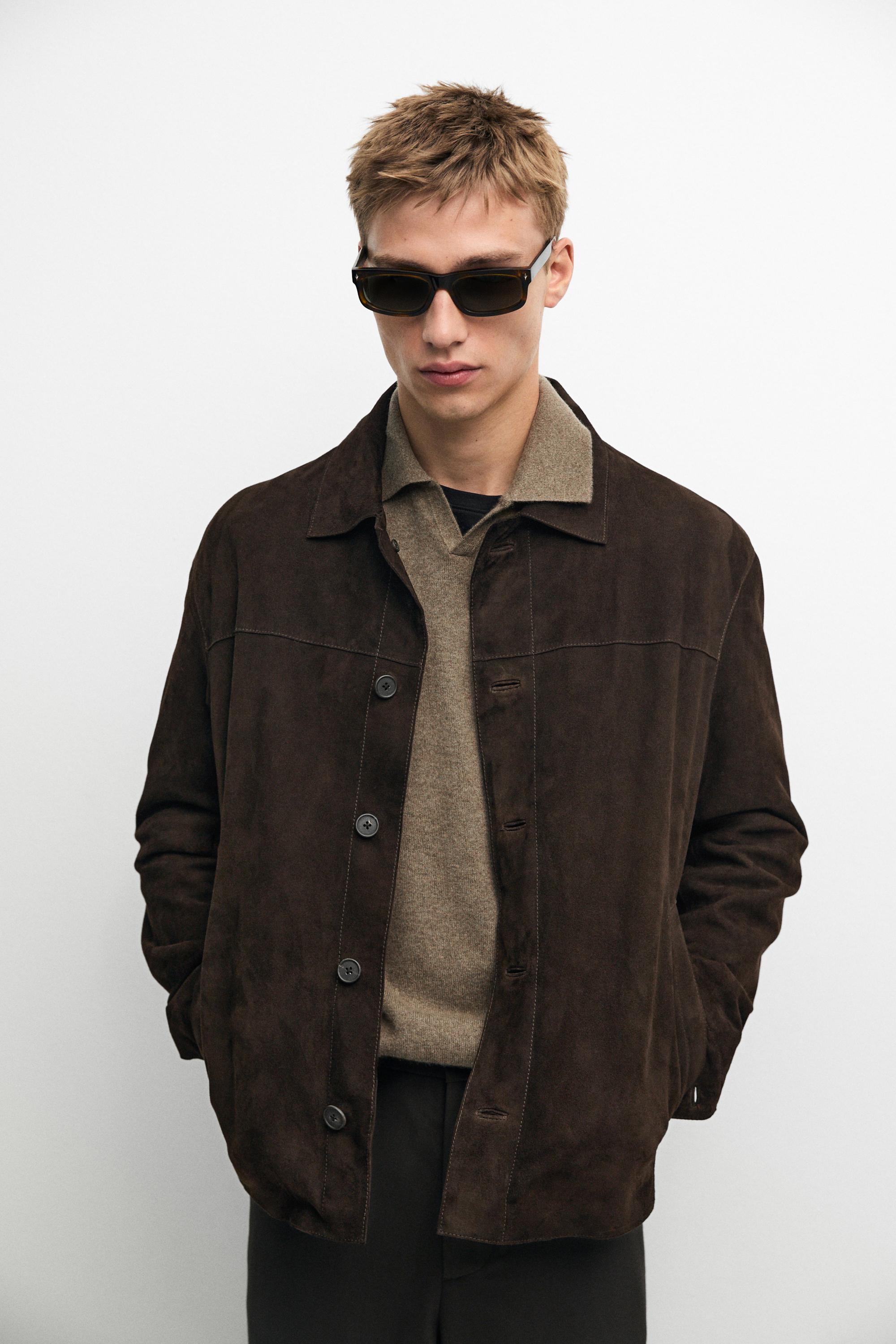Suede leather pocket overshirt Chocolate