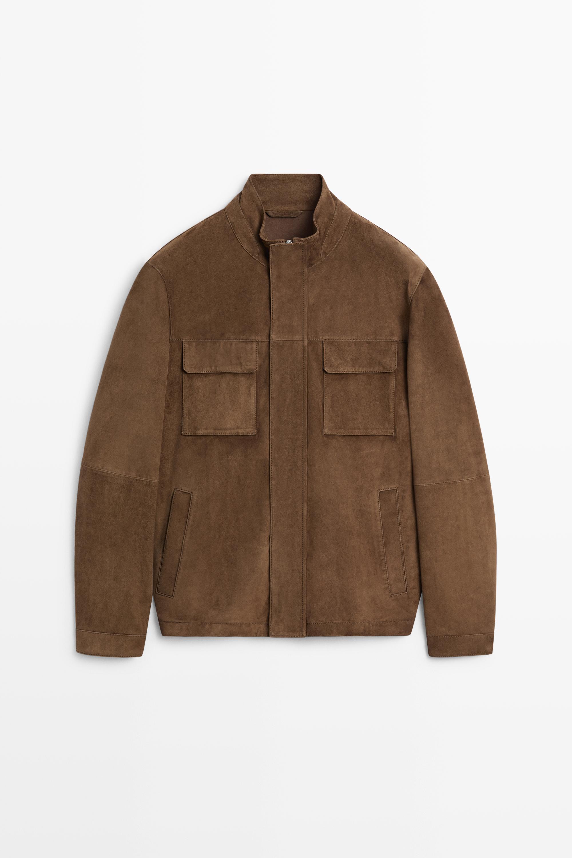 Suede jacket with pocket details Brown