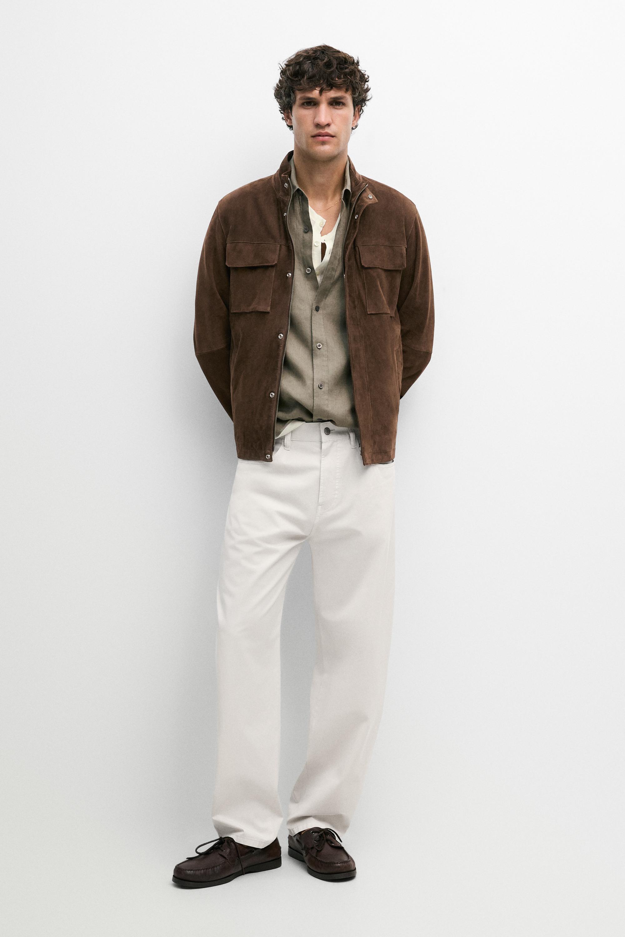 Suede jacket with pocket details Brown
