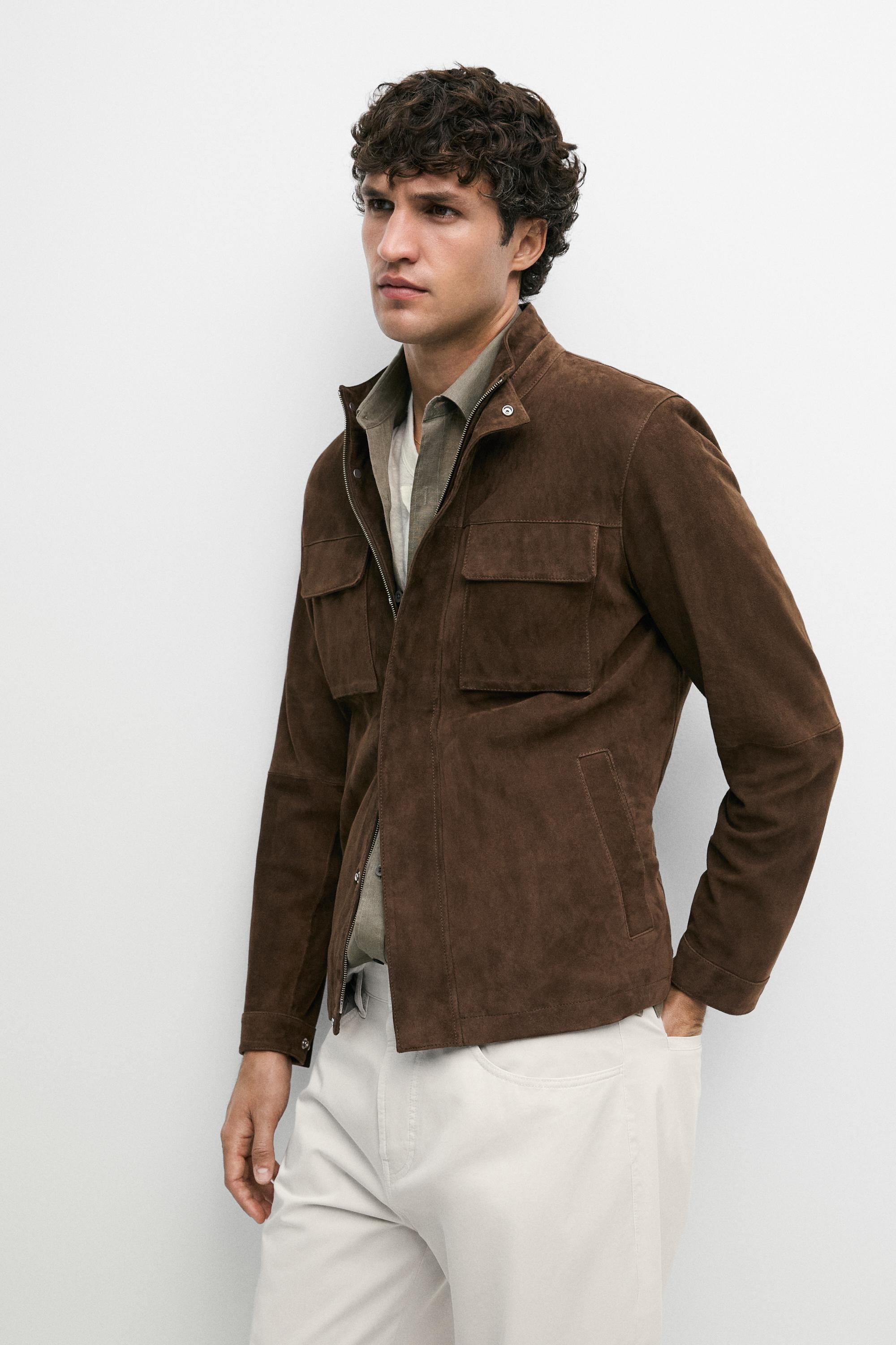 Suede jacket with pocket details Brown