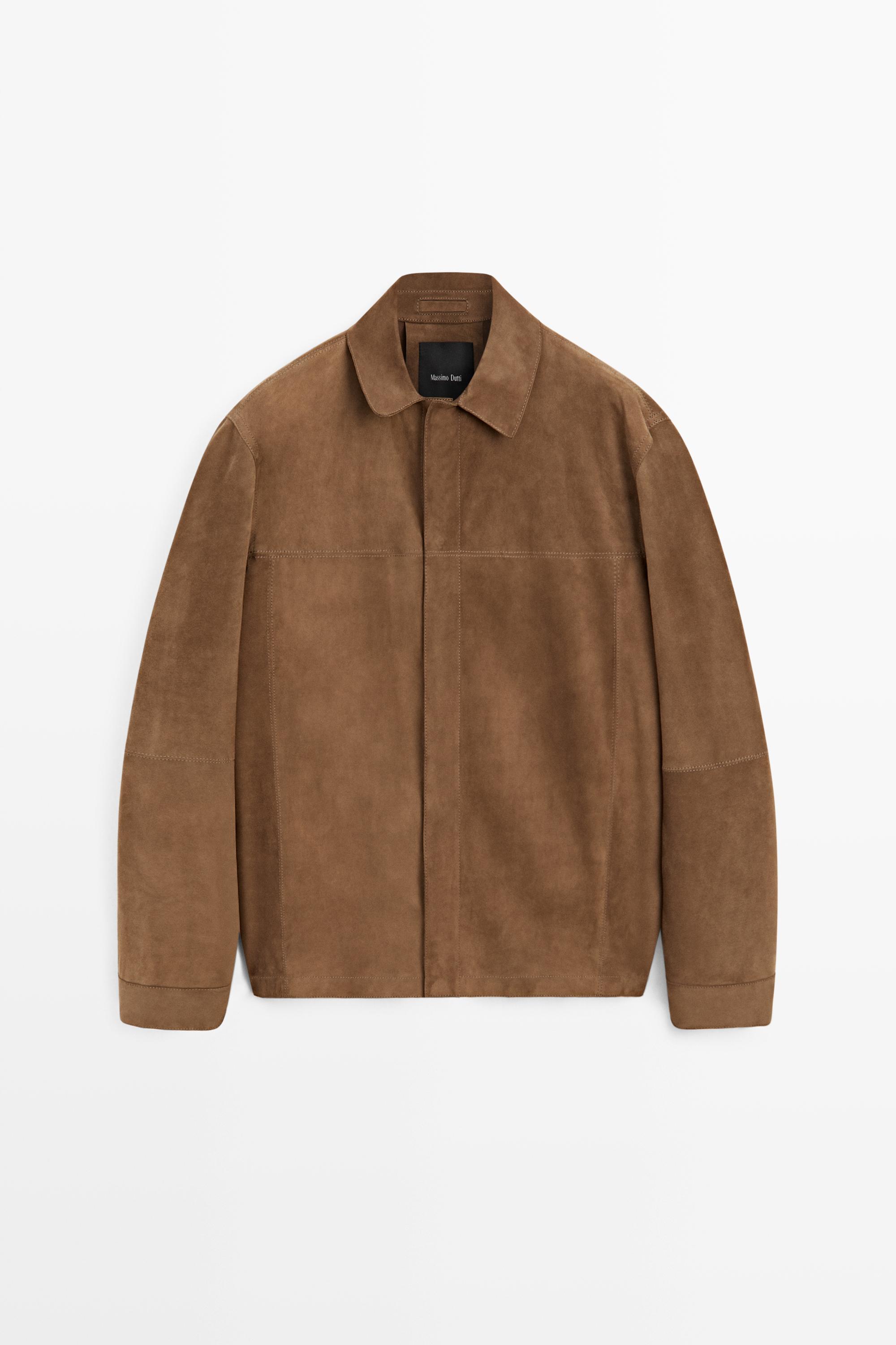 Lightweight suede leather overshirt Brown