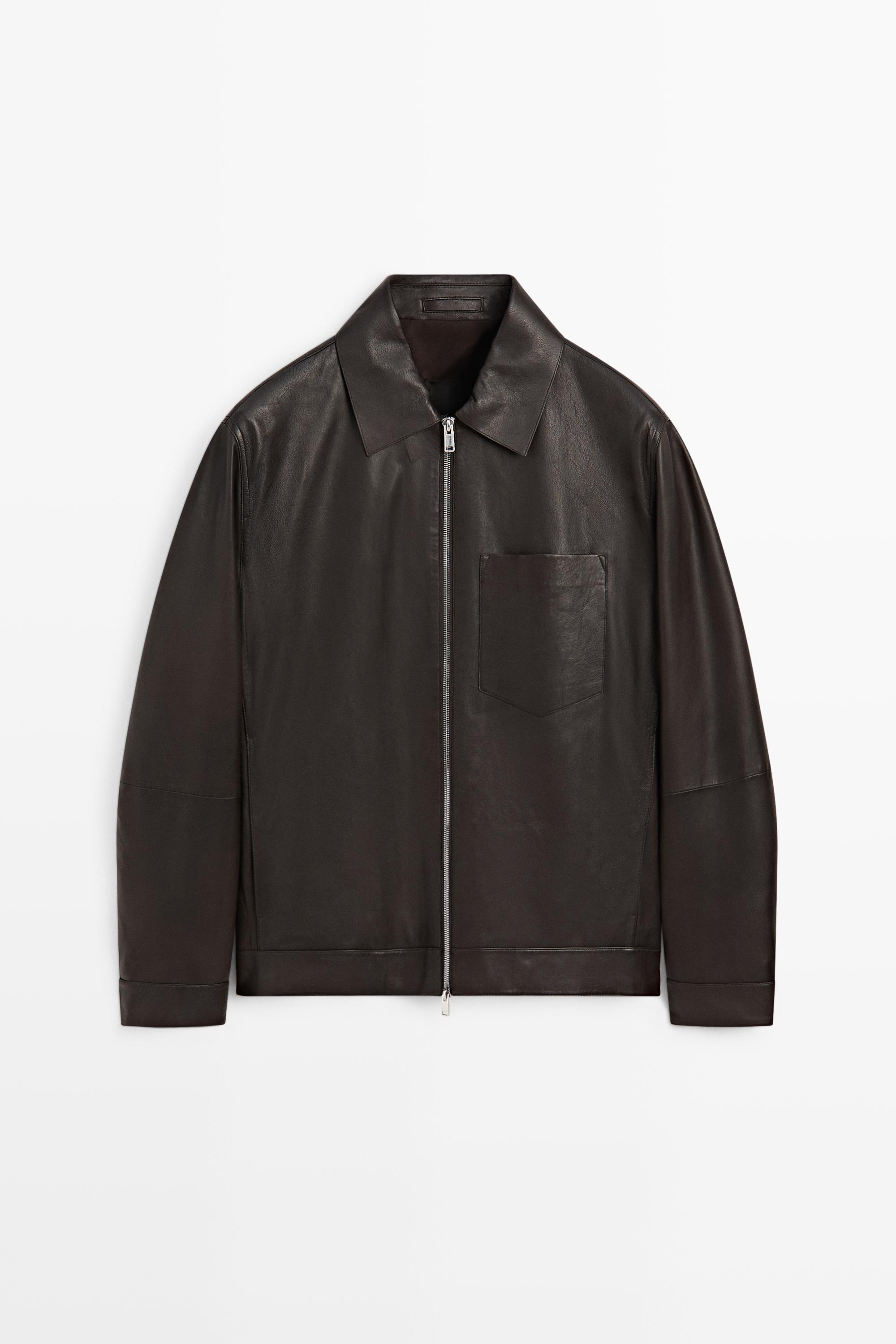 Nappa leather jacket with pocket Brown