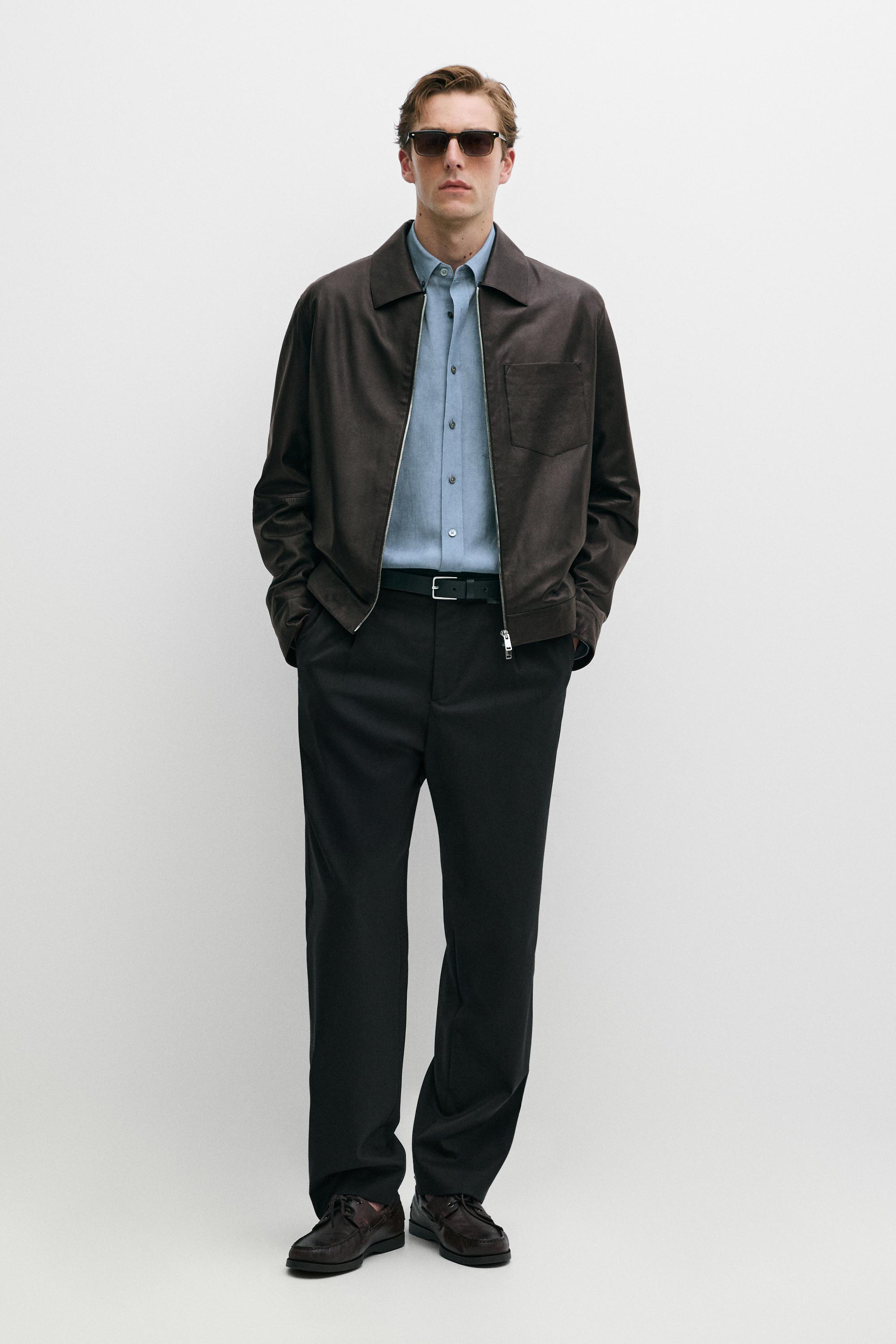 Nappa leather jacket with pocket Brown