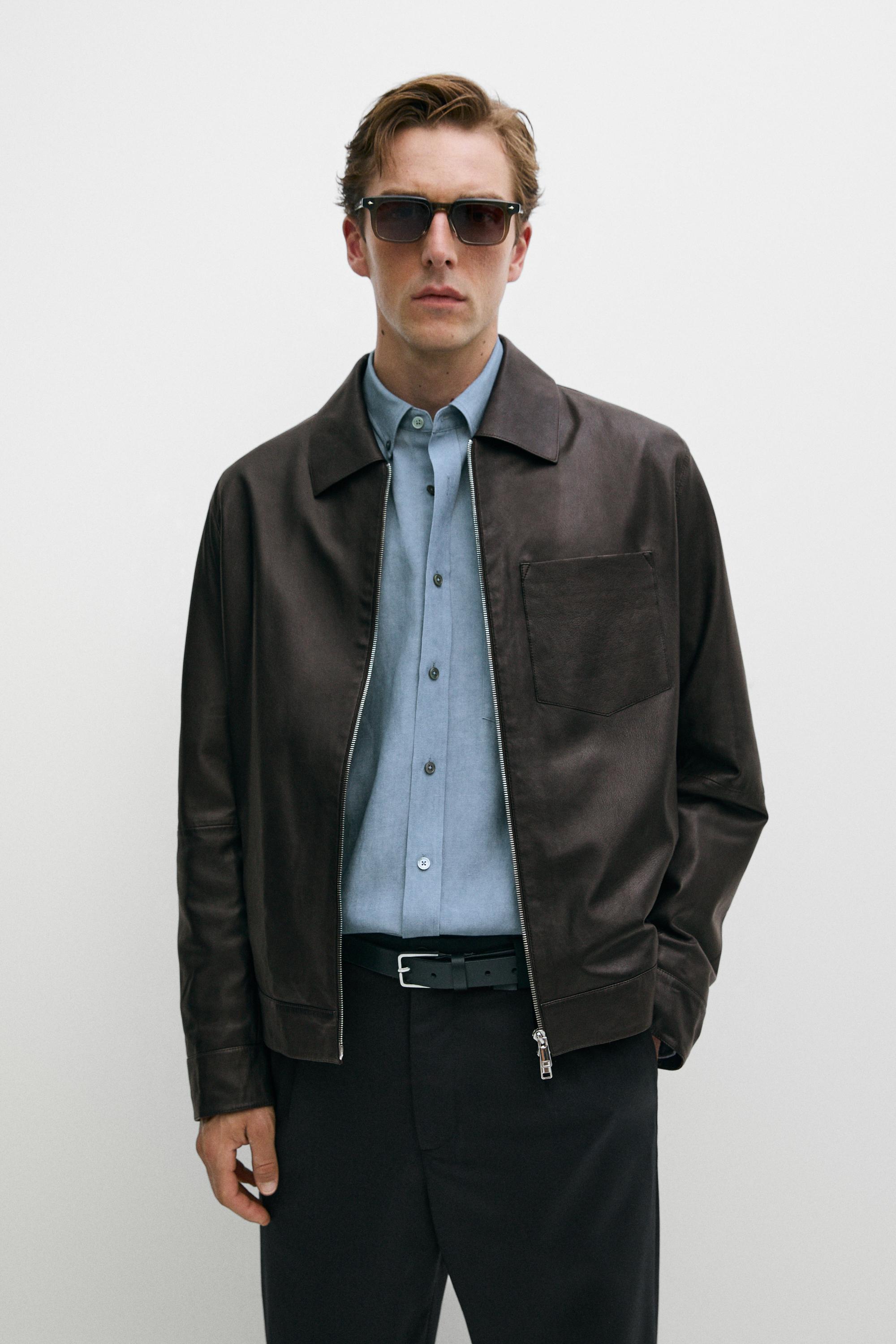 Nappa leather jacket with pocket Brown