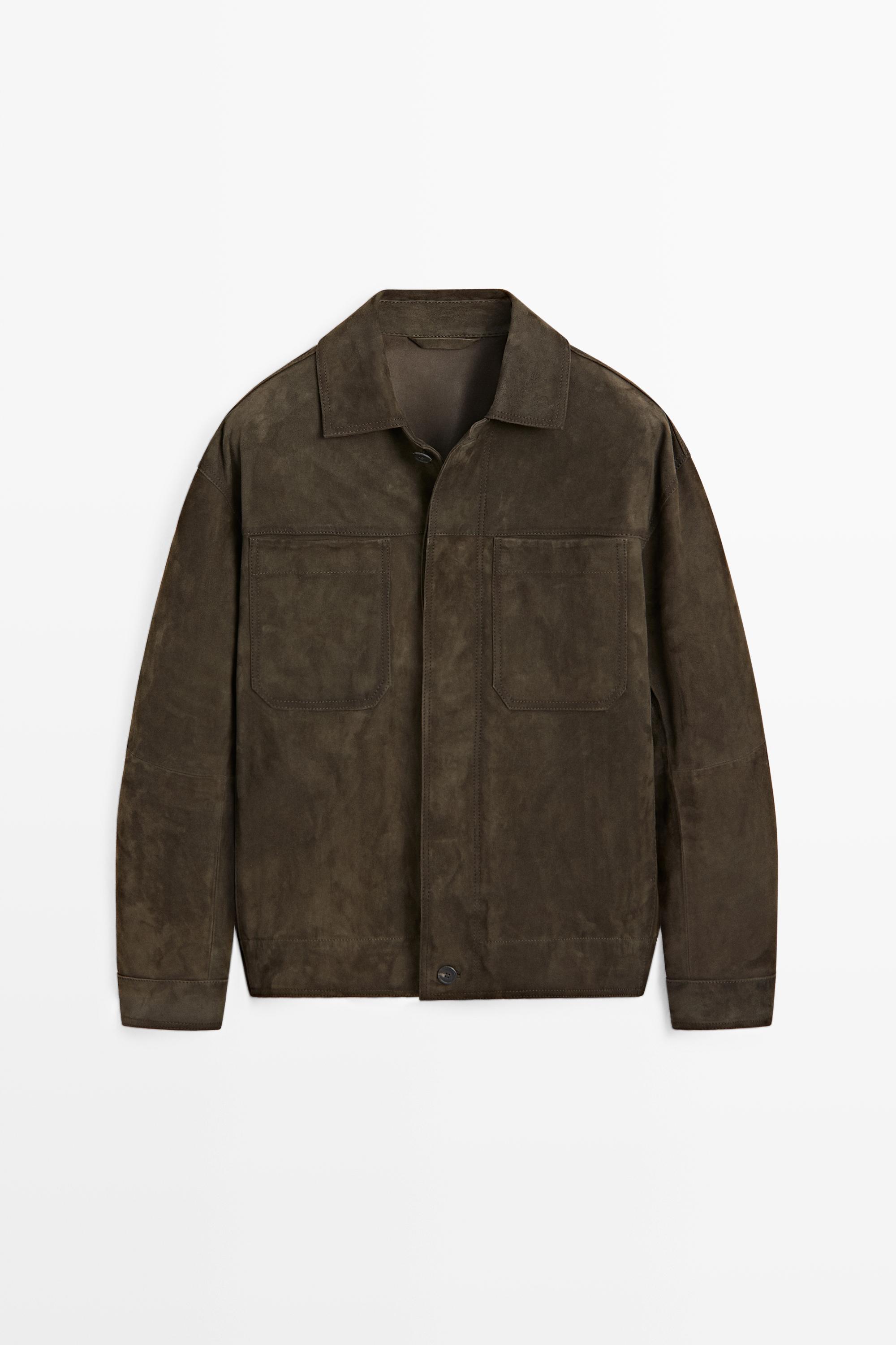 Relaxed fit suede leather jacket Khaki