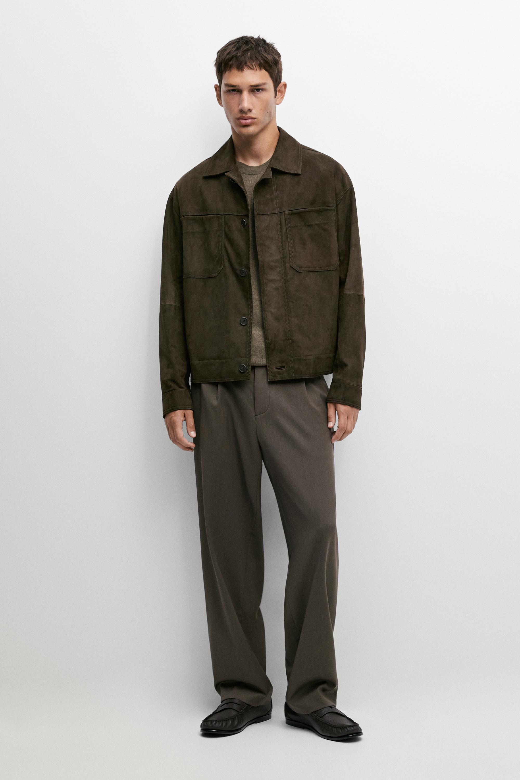 Relaxed fit suede leather jacket Khaki