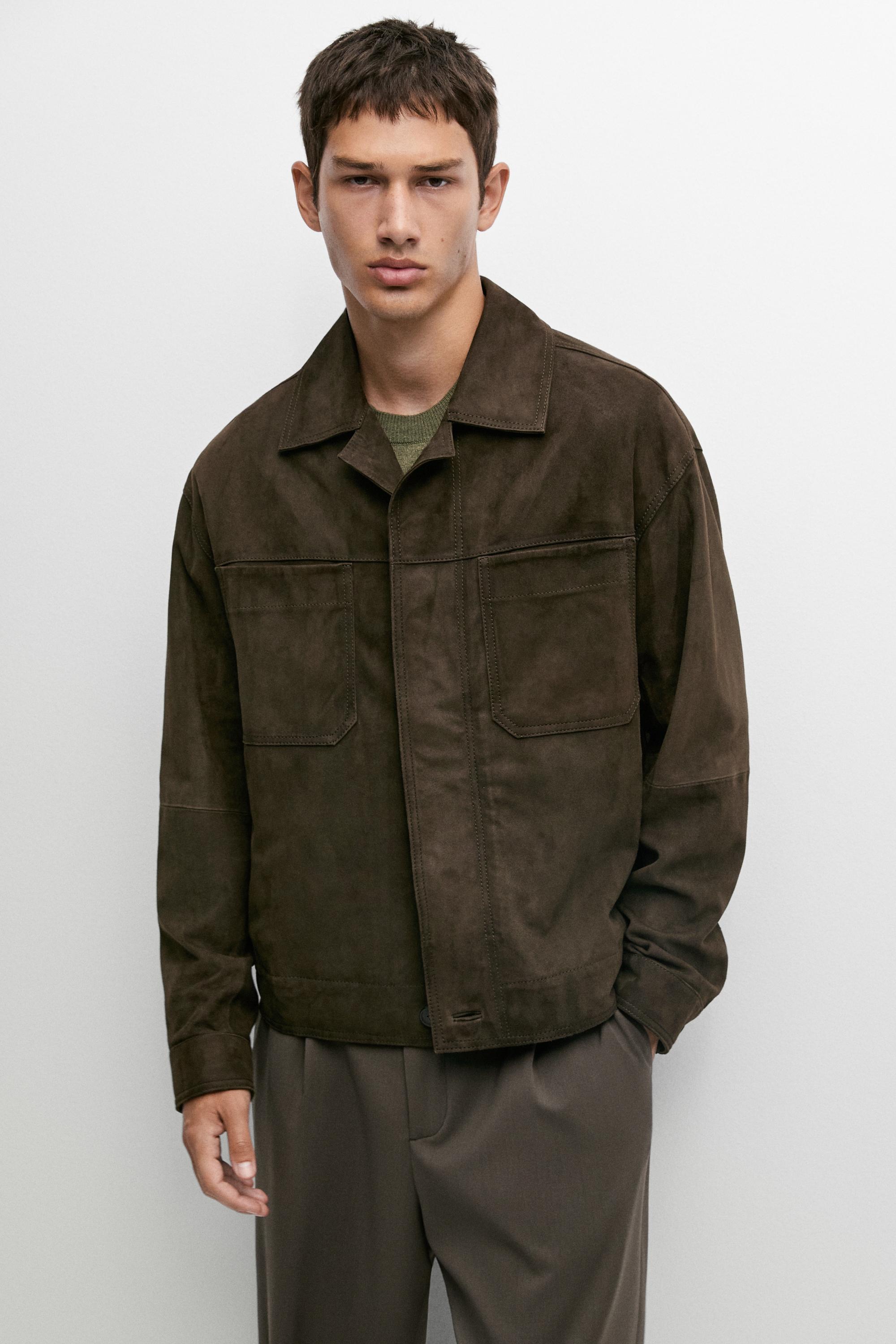 Relaxed fit suede leather jacket Khaki