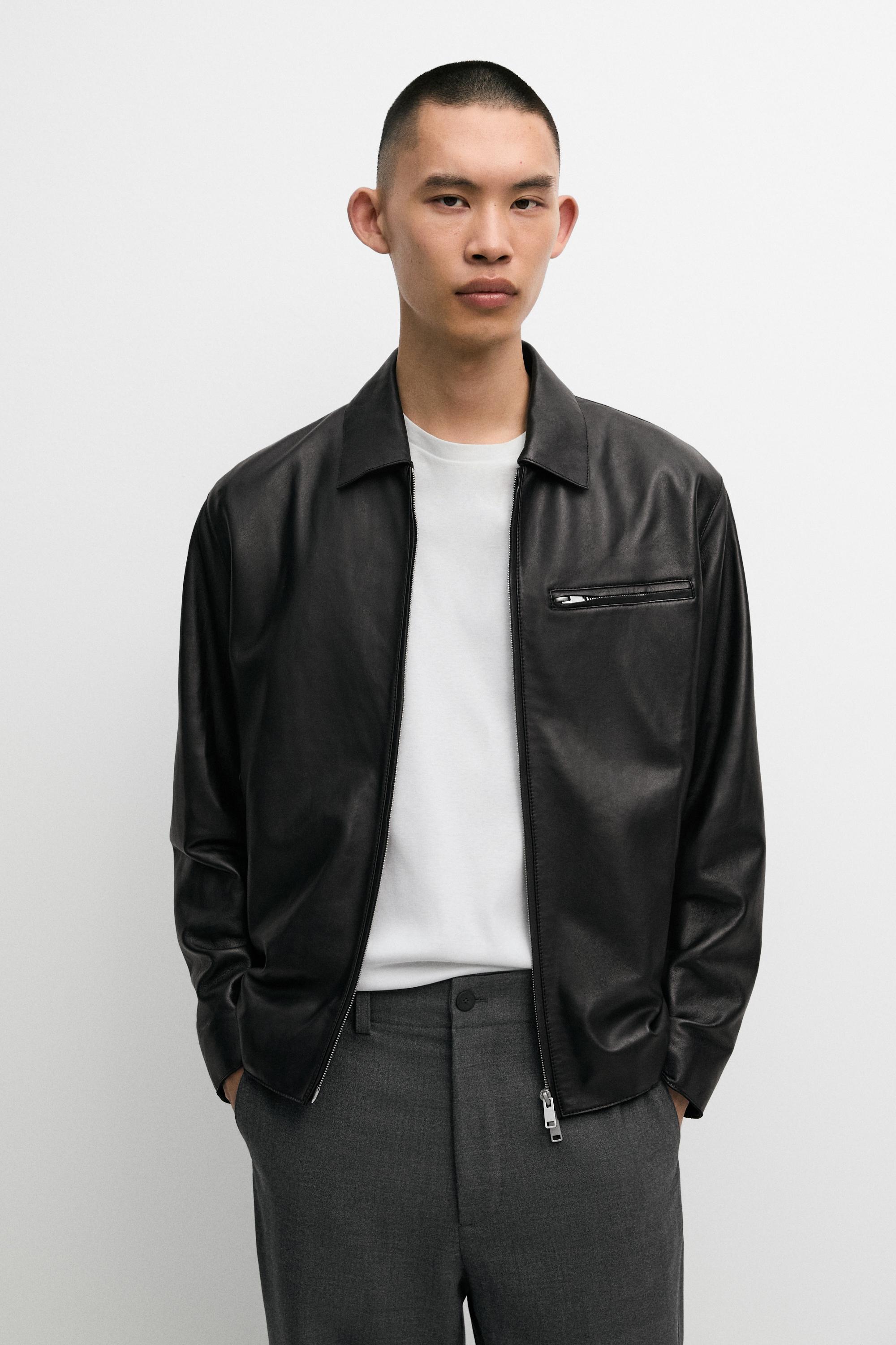 Nappa leather jacket with pocket detail Black