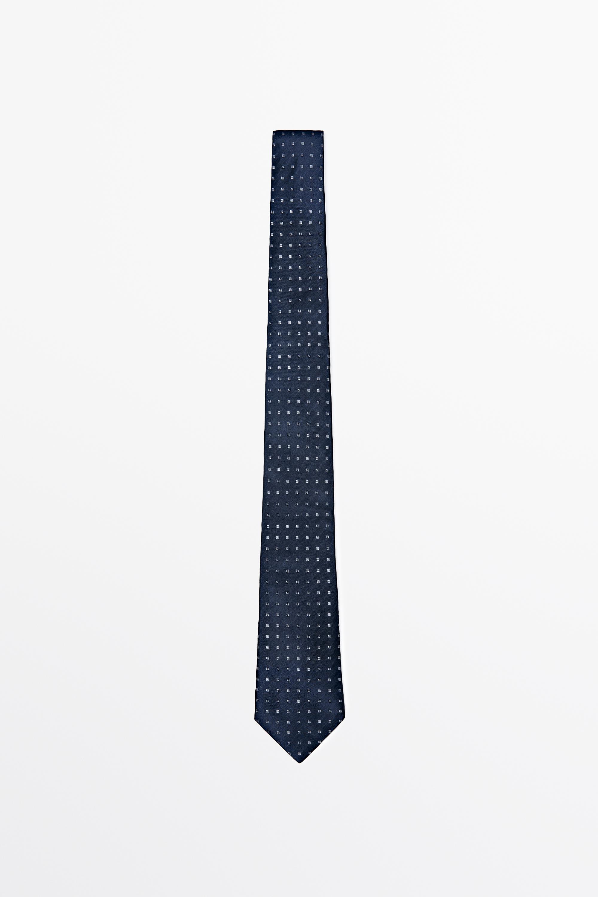 100% silk geometric print tie Navy Blue