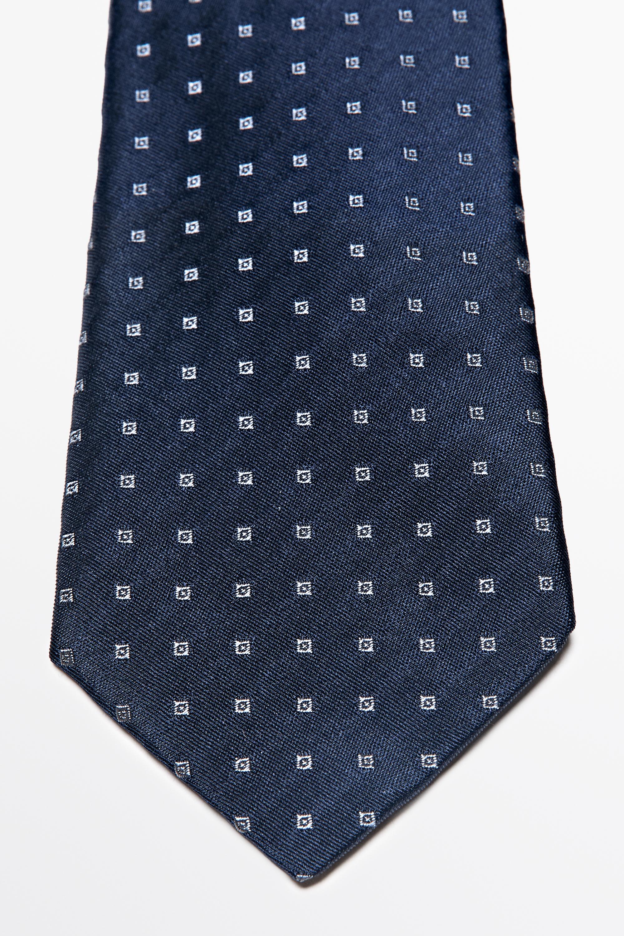 100% silk geometric print tie Navy Blue