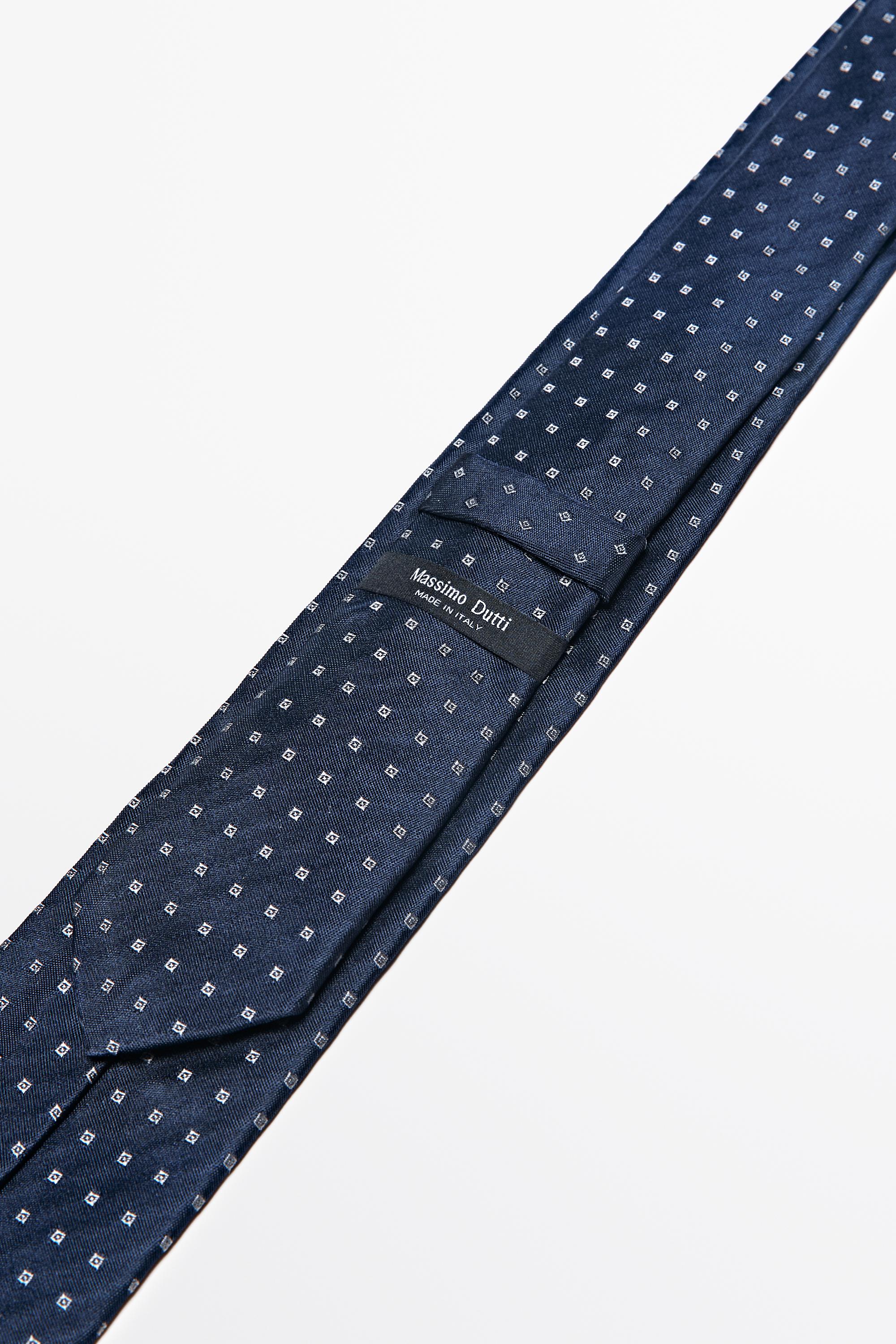 100% silk geometric print tie Navy Blue