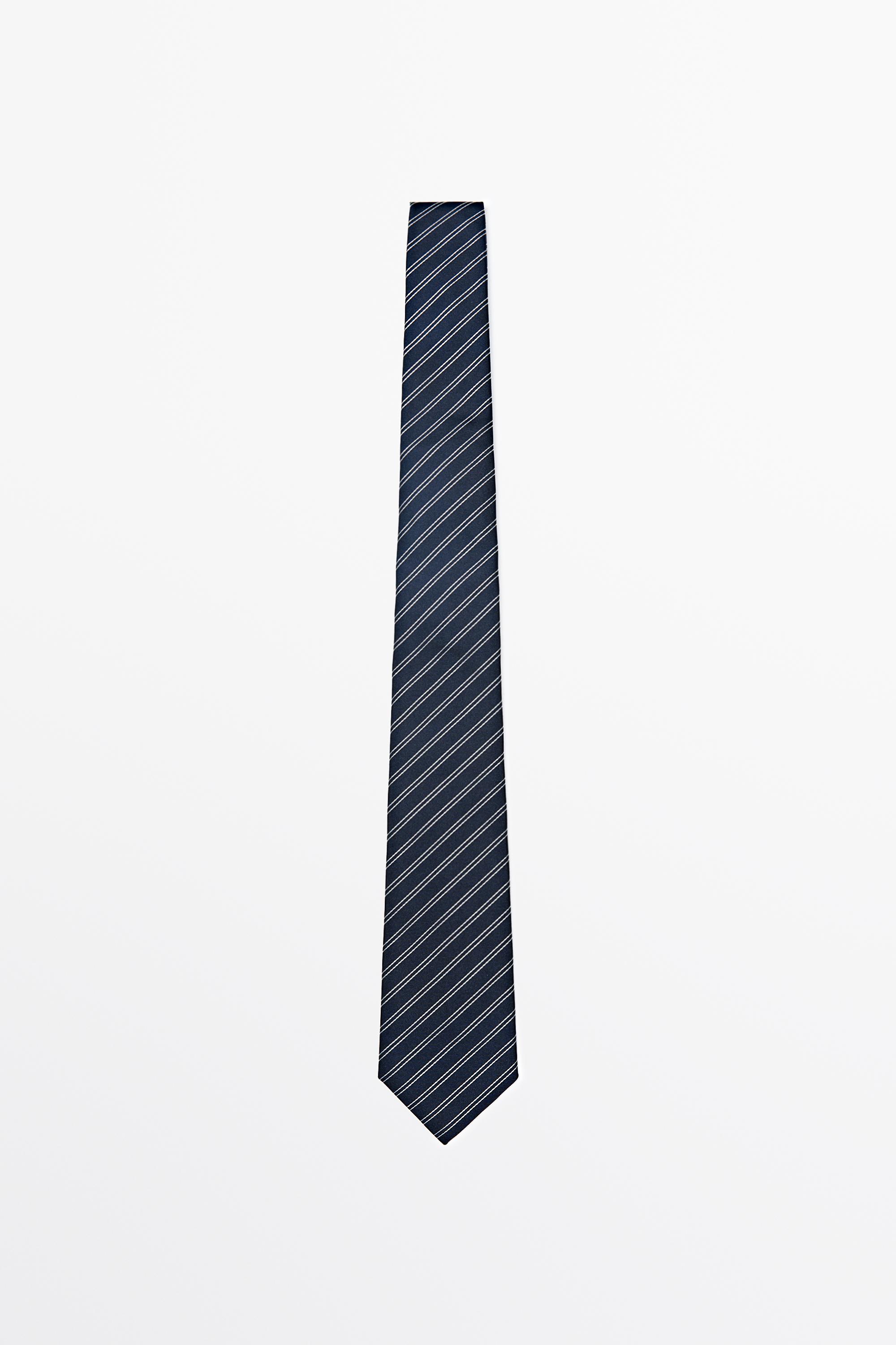 100% silk double stripe tie Navy Blue