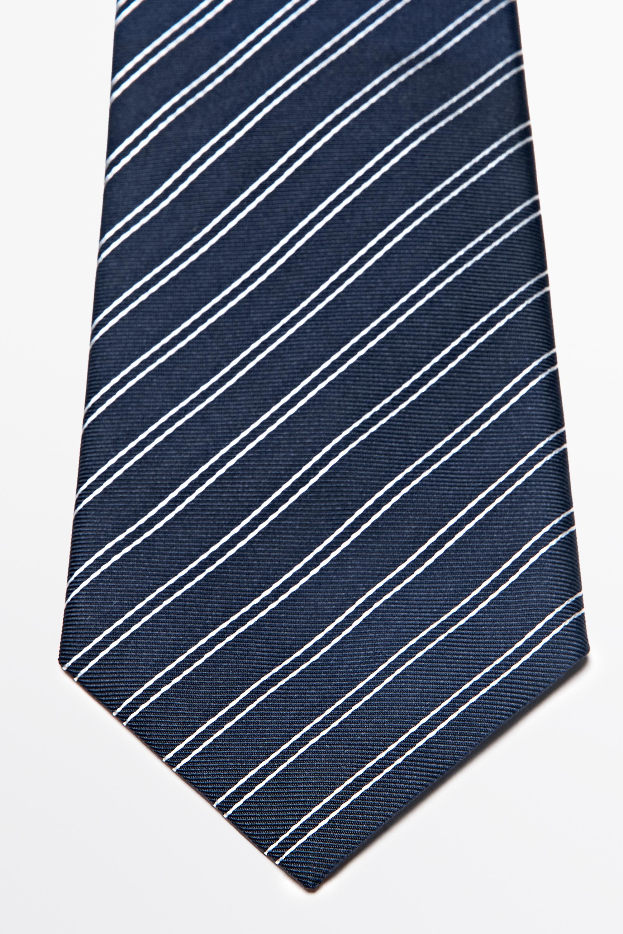 100% silk double stripe tie Navy Blue