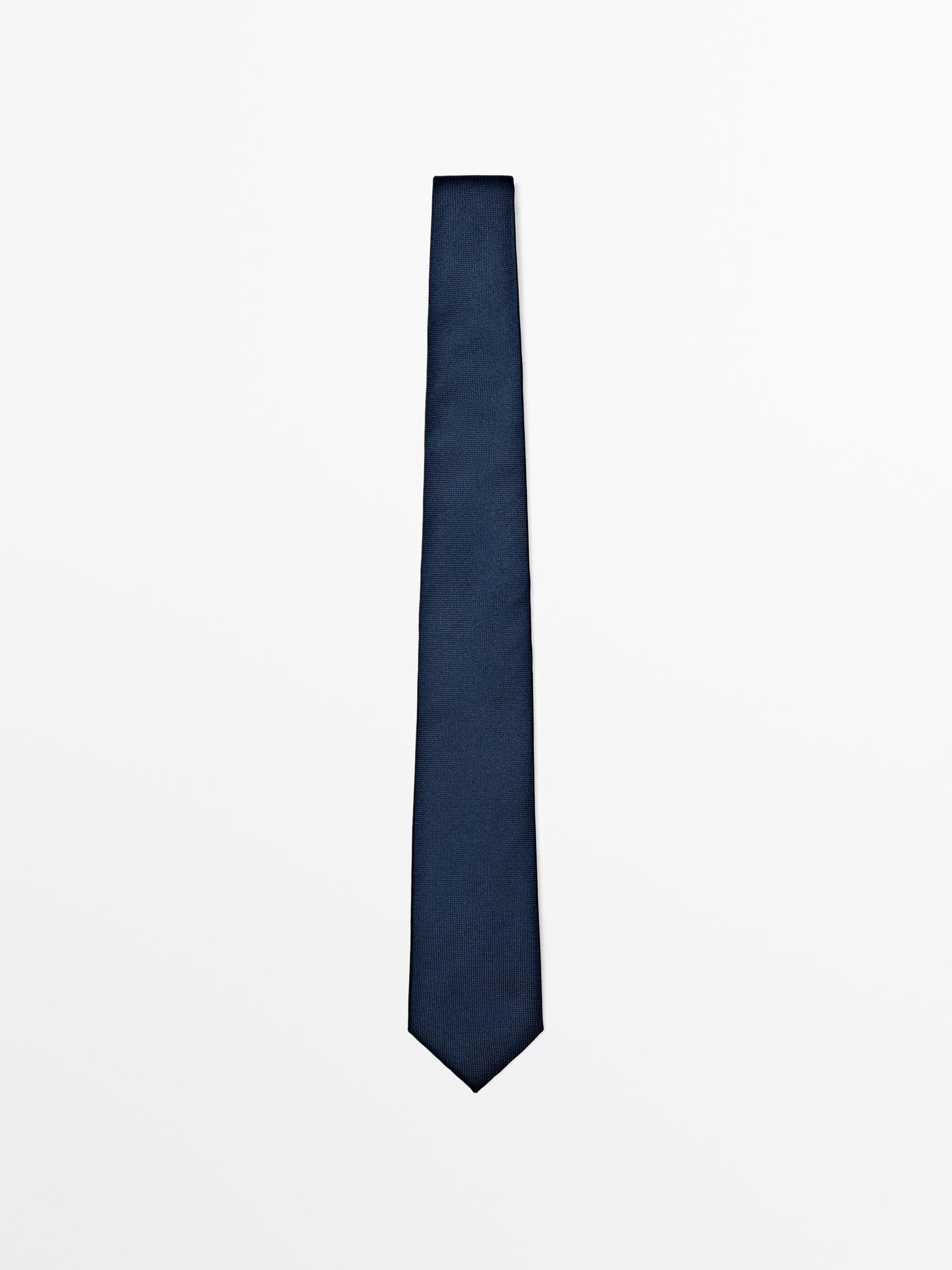 100% silk textured tie Navy Blue