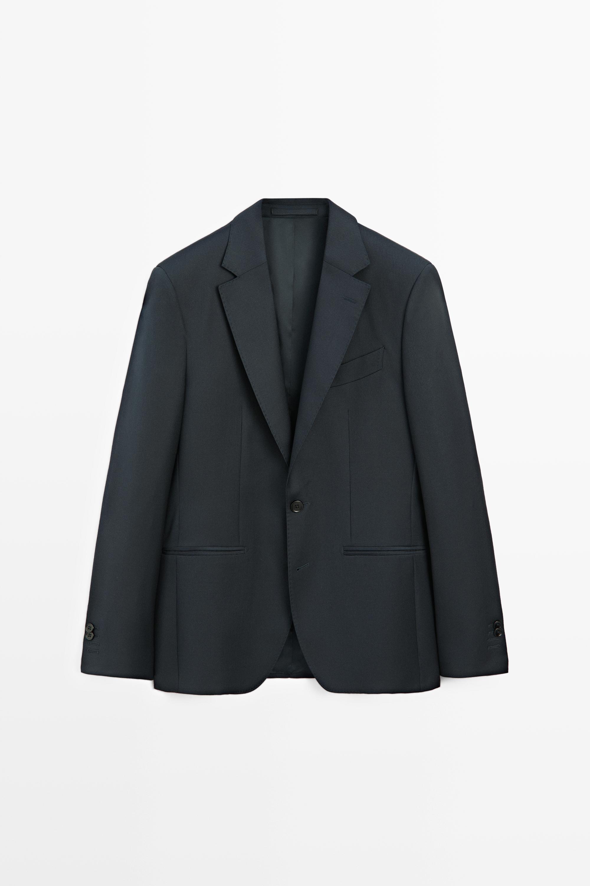 Striped wool blend suit blazer Navy Blue