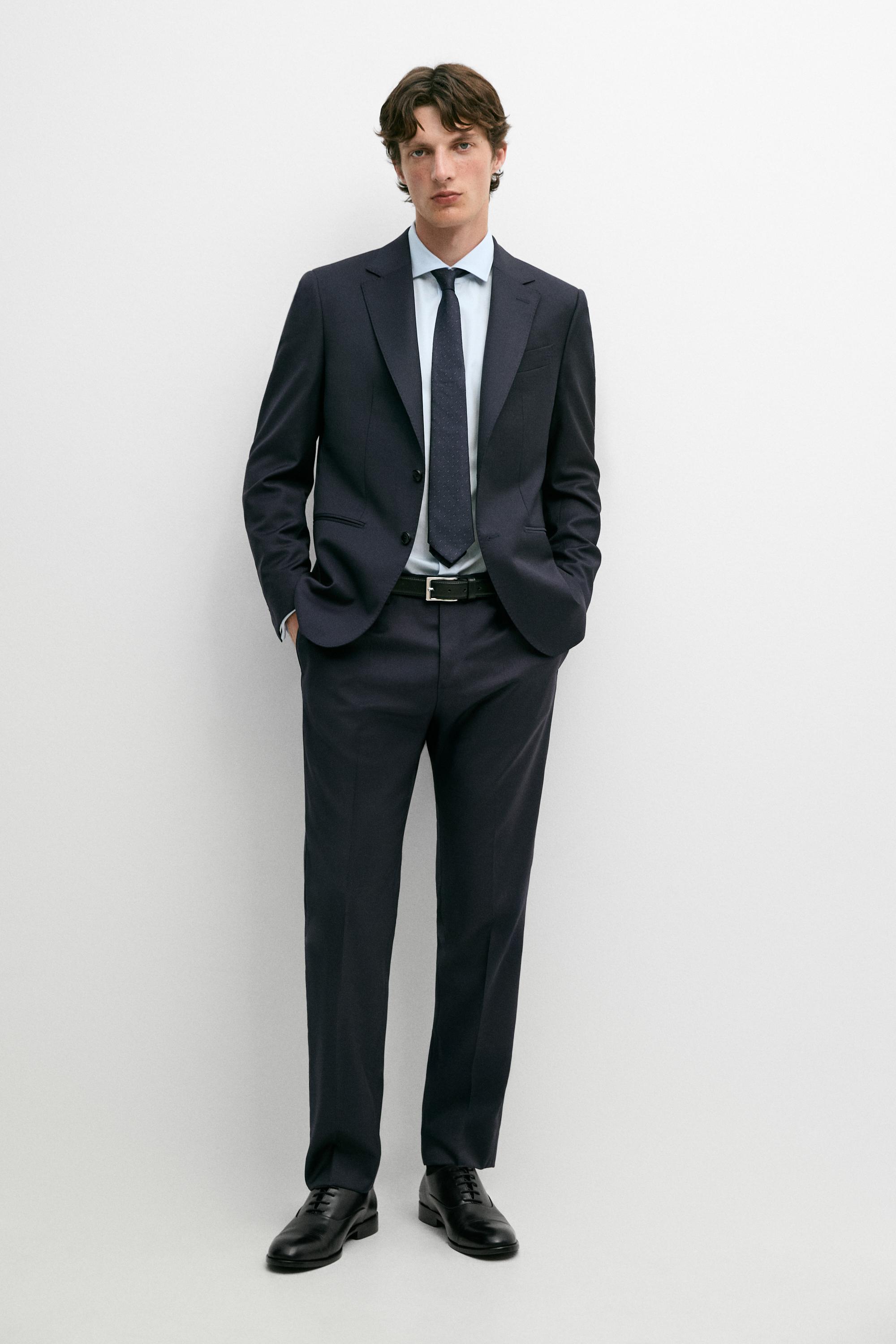 Striped wool blend suit blazer Navy Blue