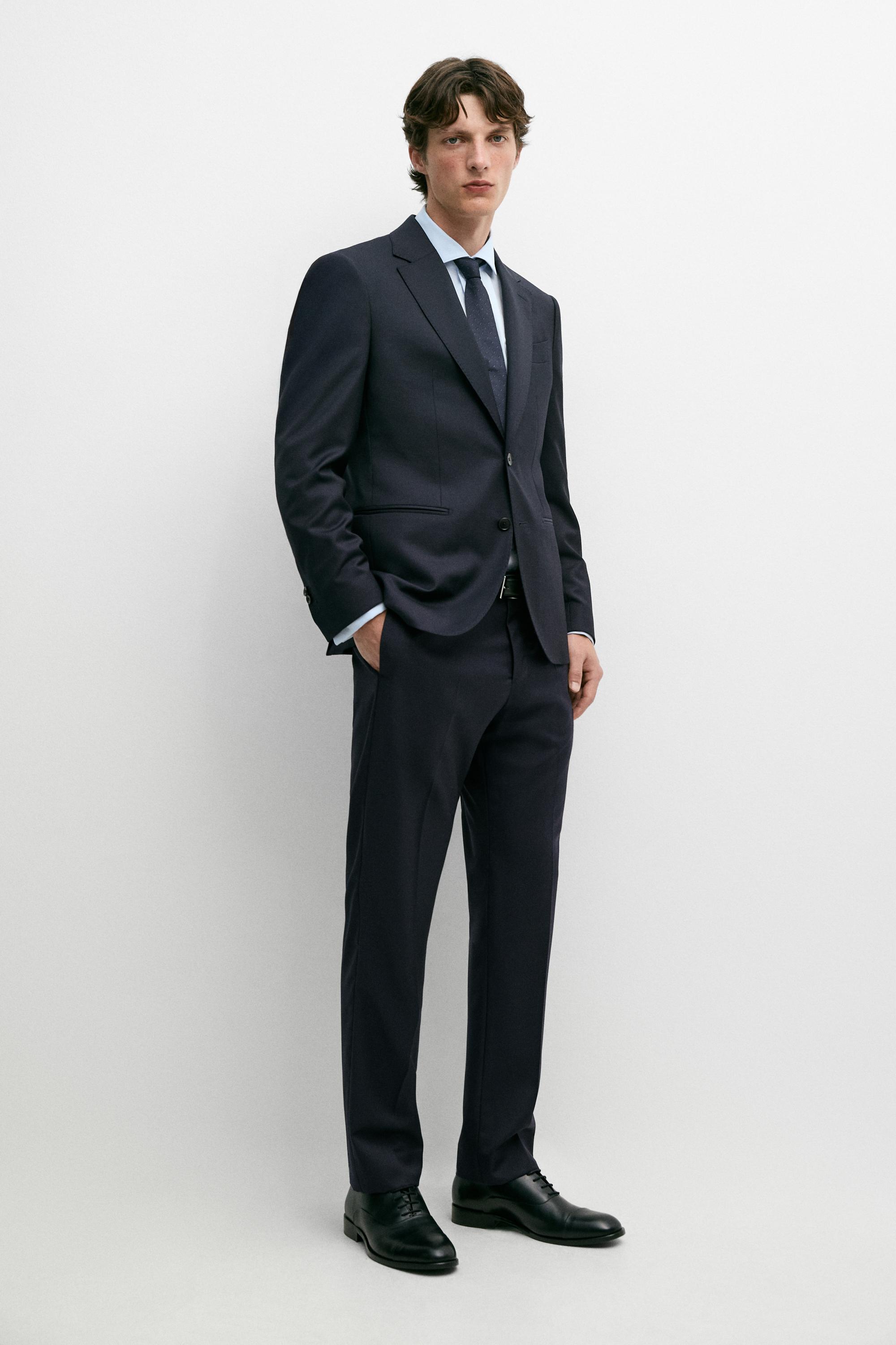 Striped wool blend suit trousers Navy Blue