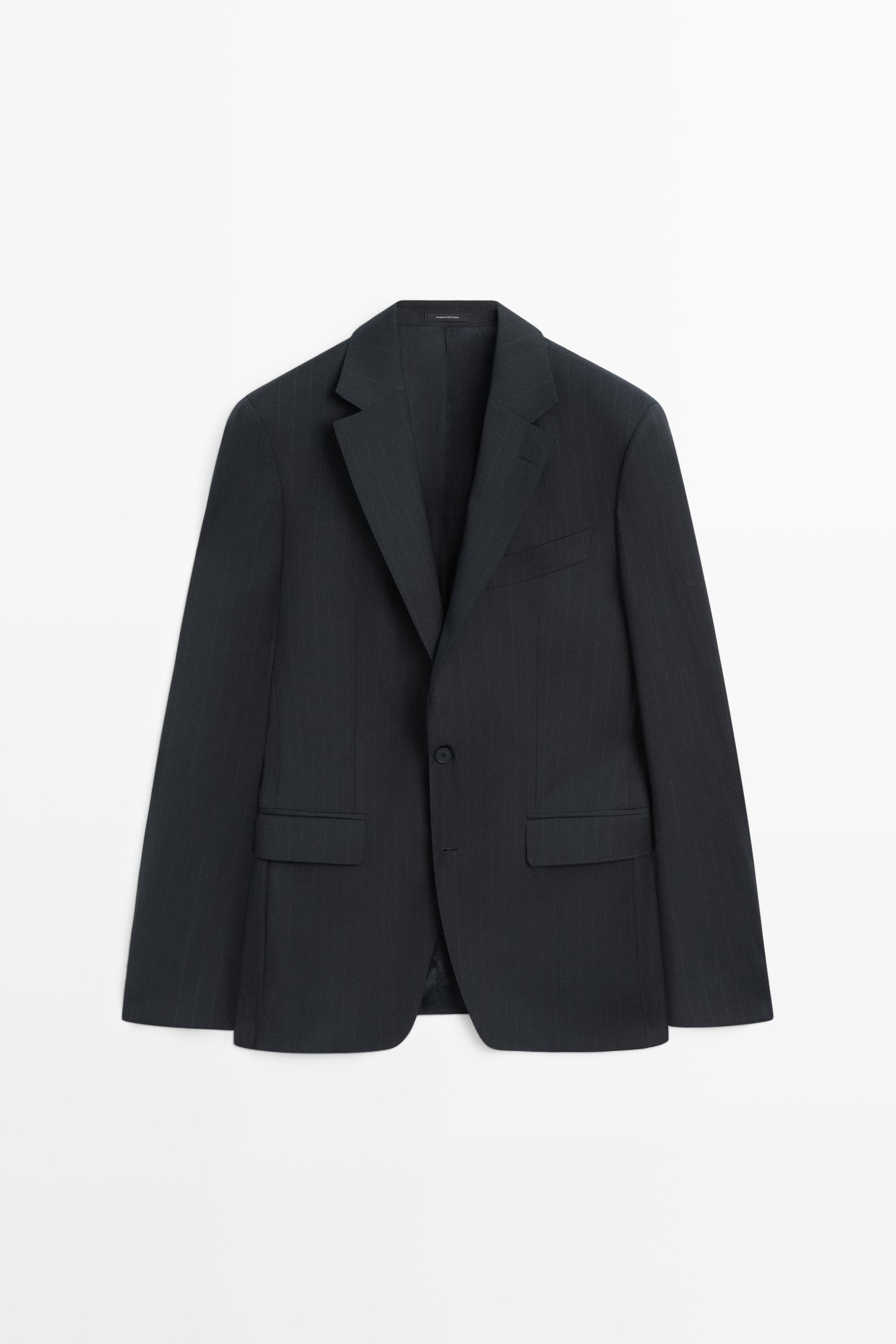 Striped 100% cool wool suit blazer Navy Blue