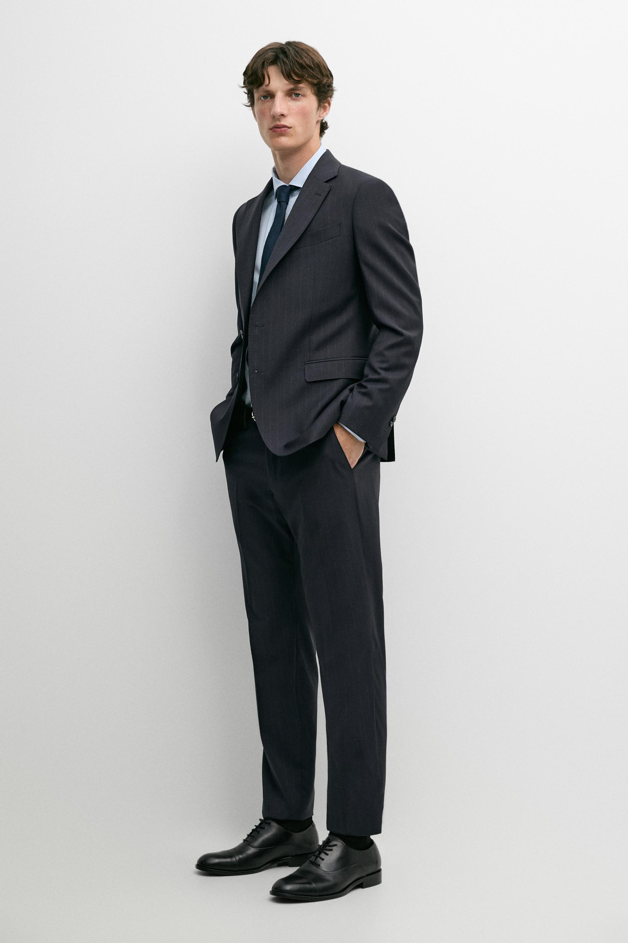Striped 100% cool wool suit blazer Navy Blue