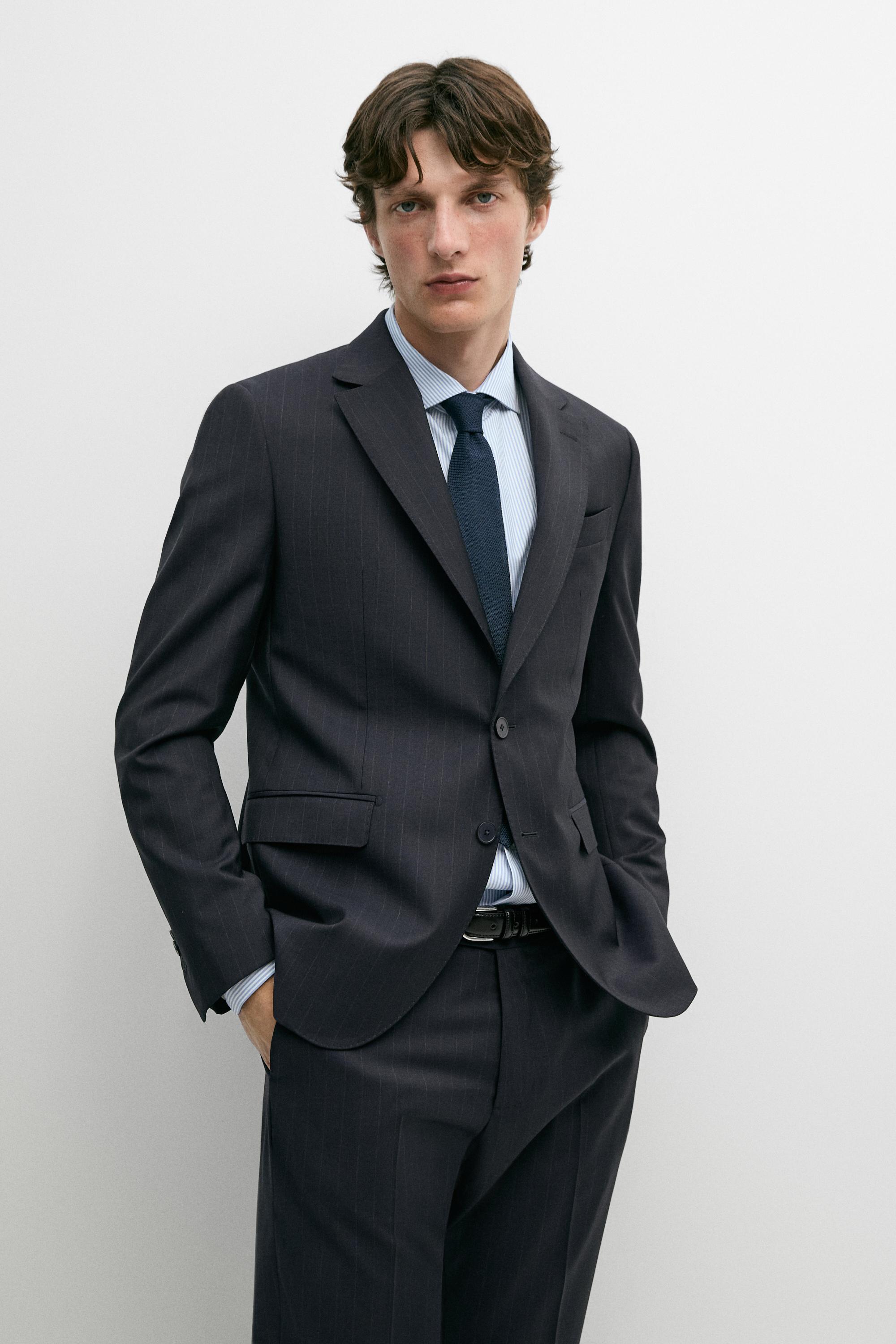 Striped 100% cool wool suit blazer Navy Blue