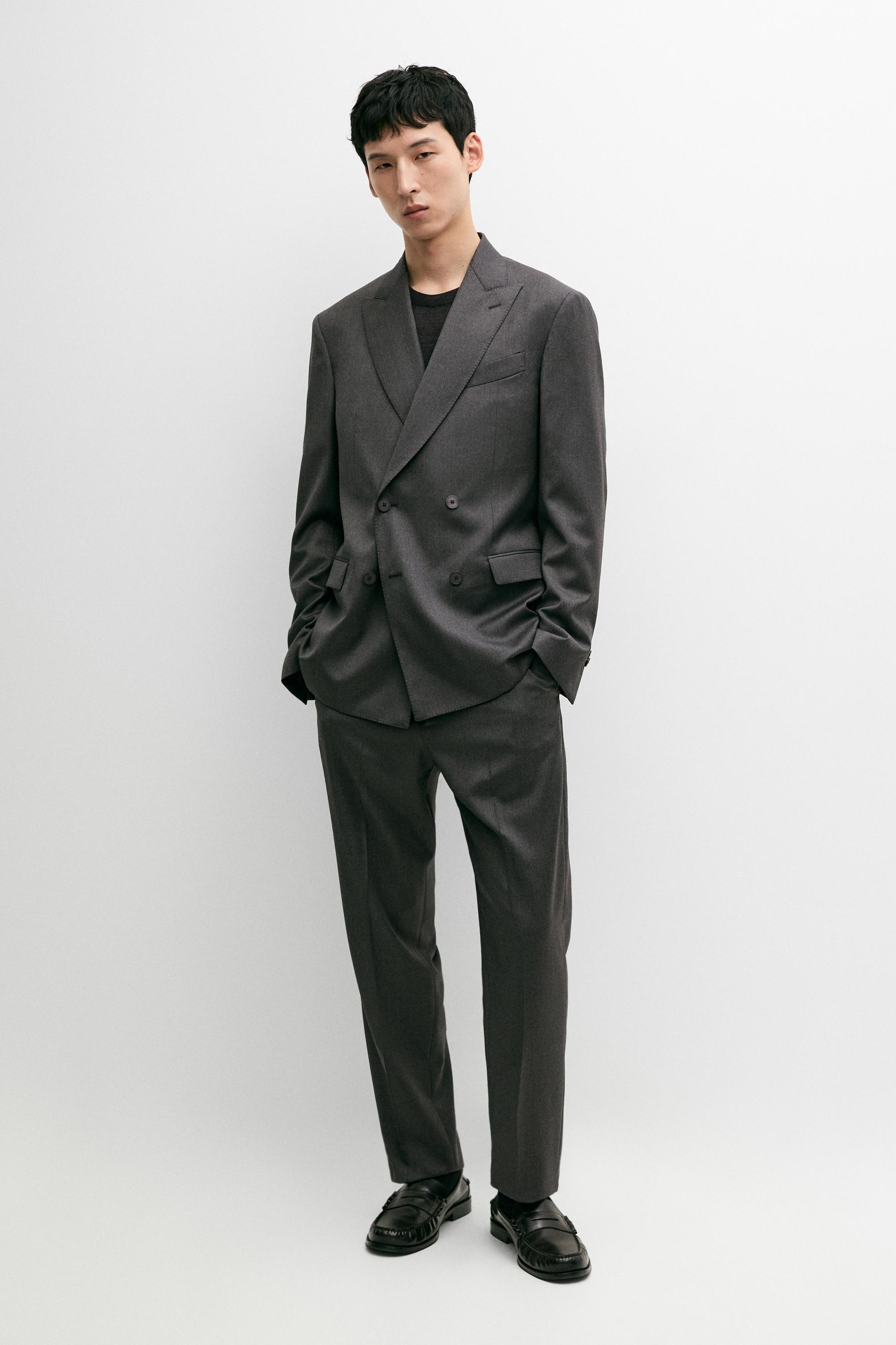 100% cool wool double-breasted suit blazer Grey