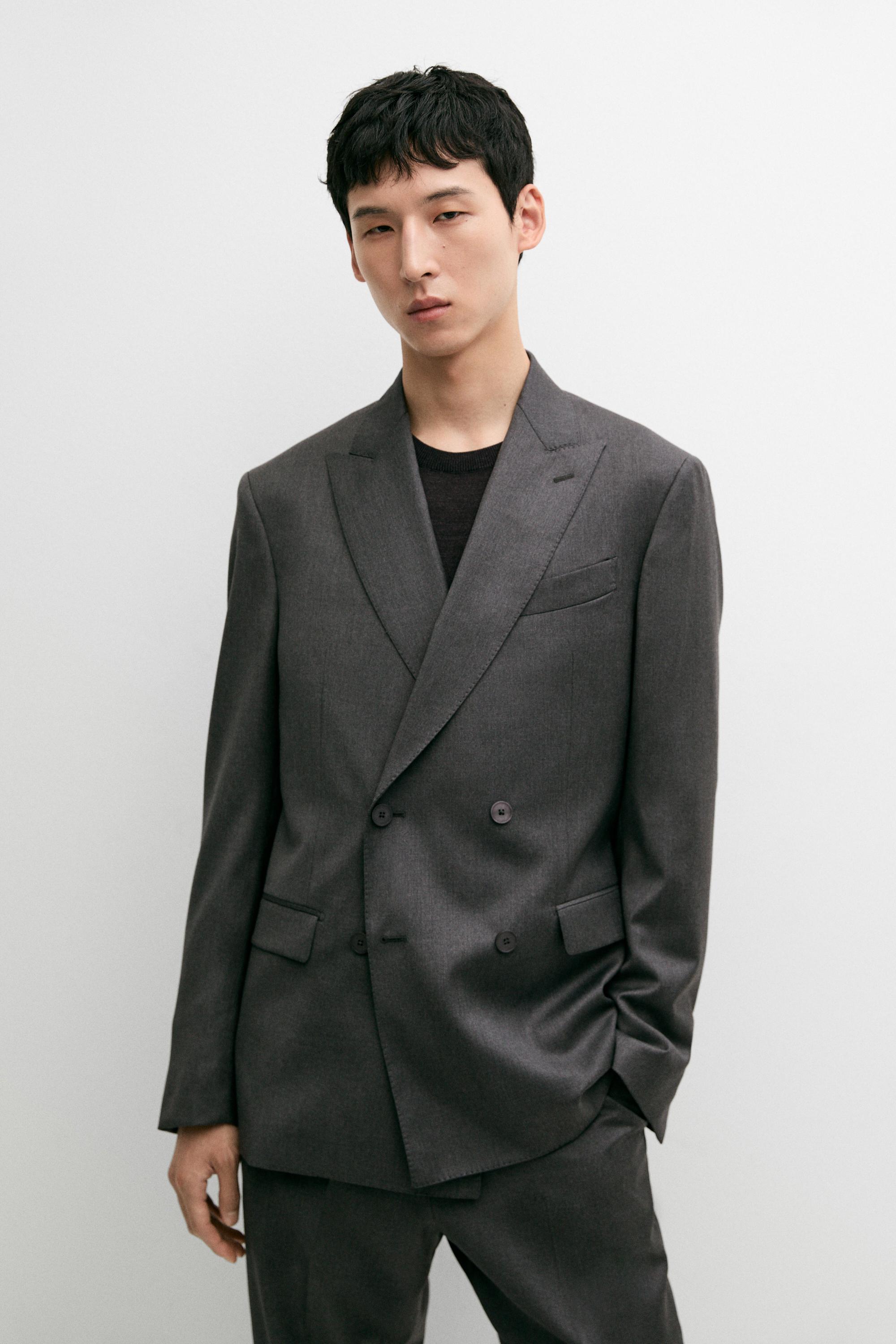 100% cool wool double-breasted suit blazer Grey