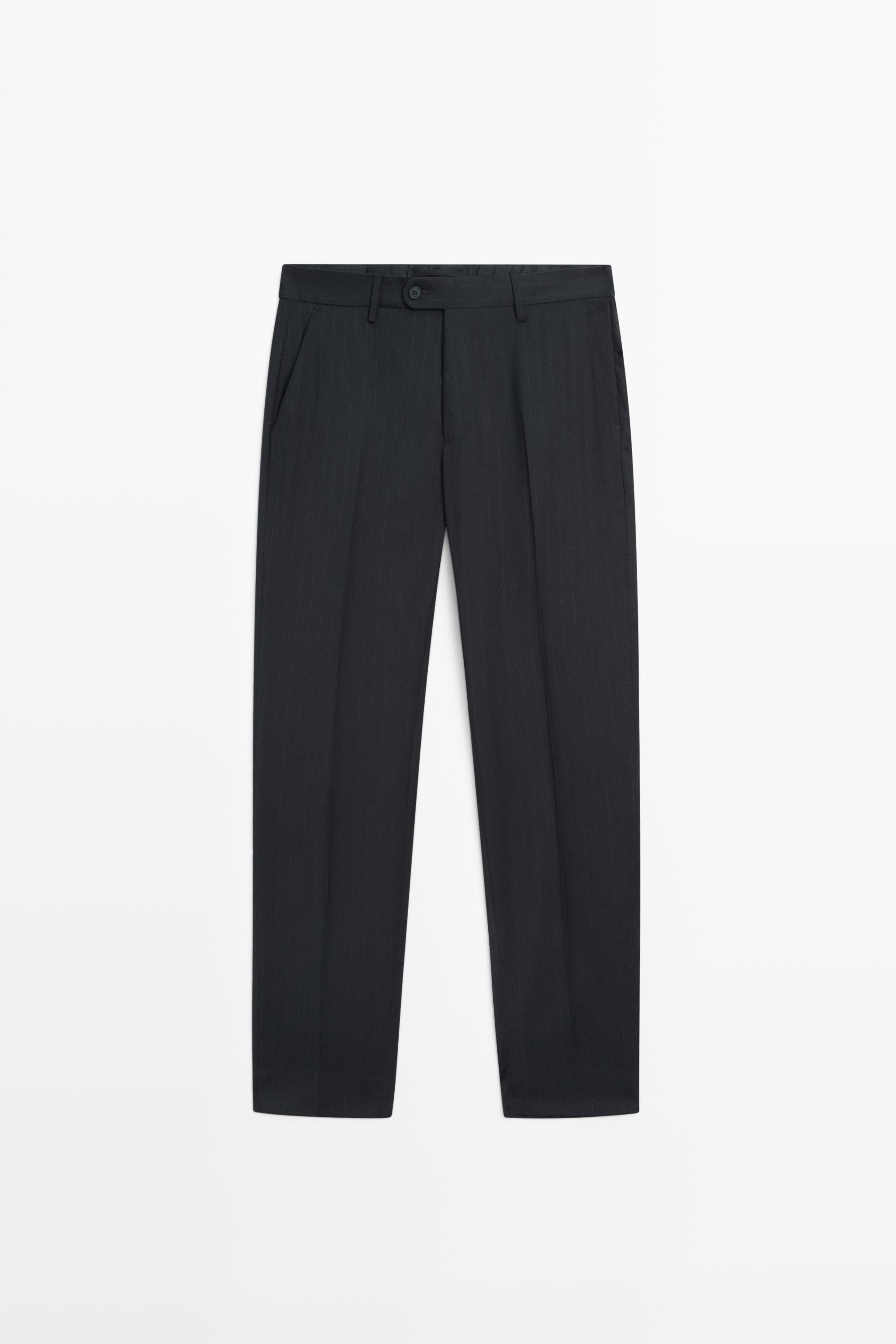 Striped 100% cool wool suit pants Navy Blue