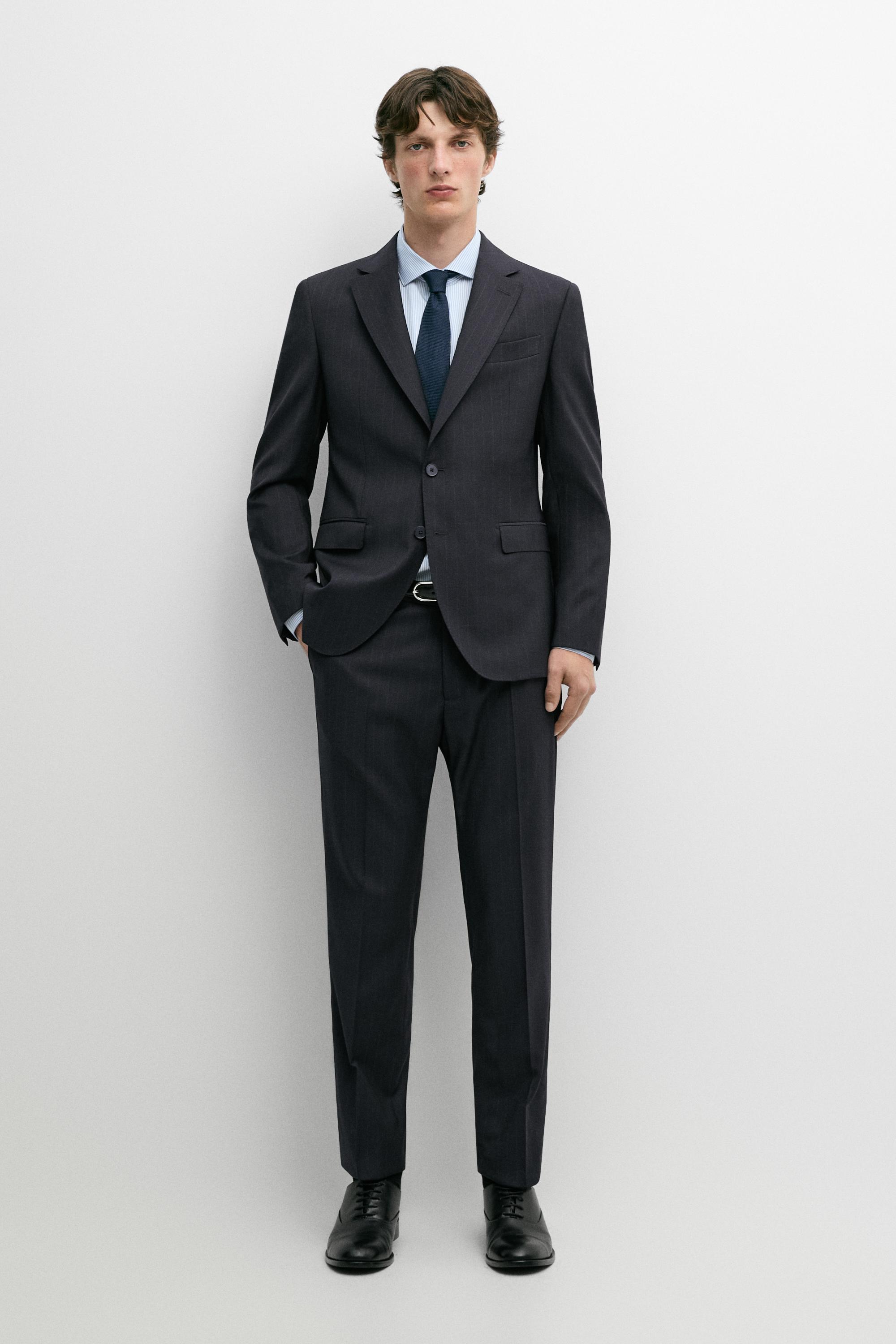 Striped 100% cool wool suit pants Navy Blue
