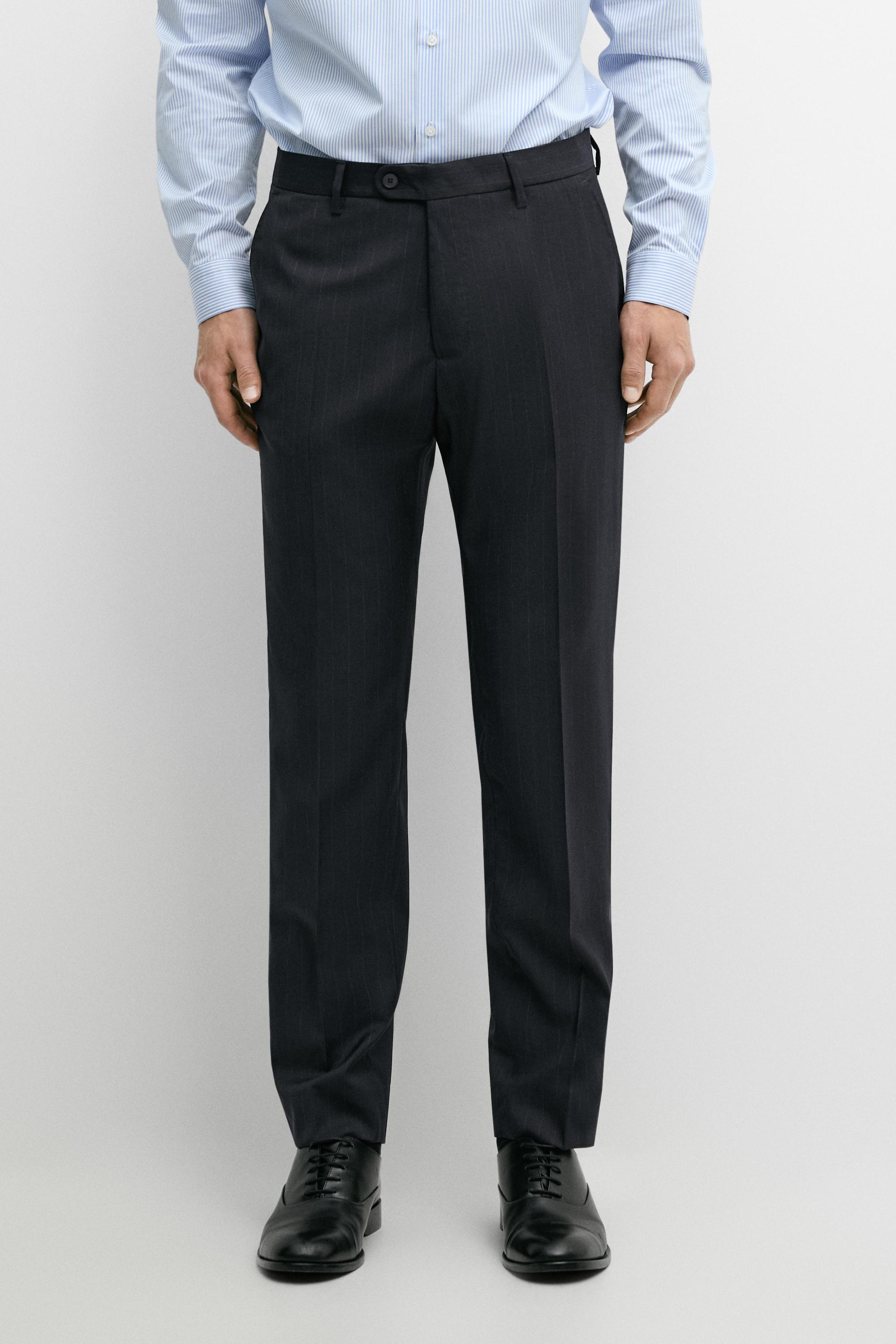 Striped 100% cool wool suit pants Navy Blue