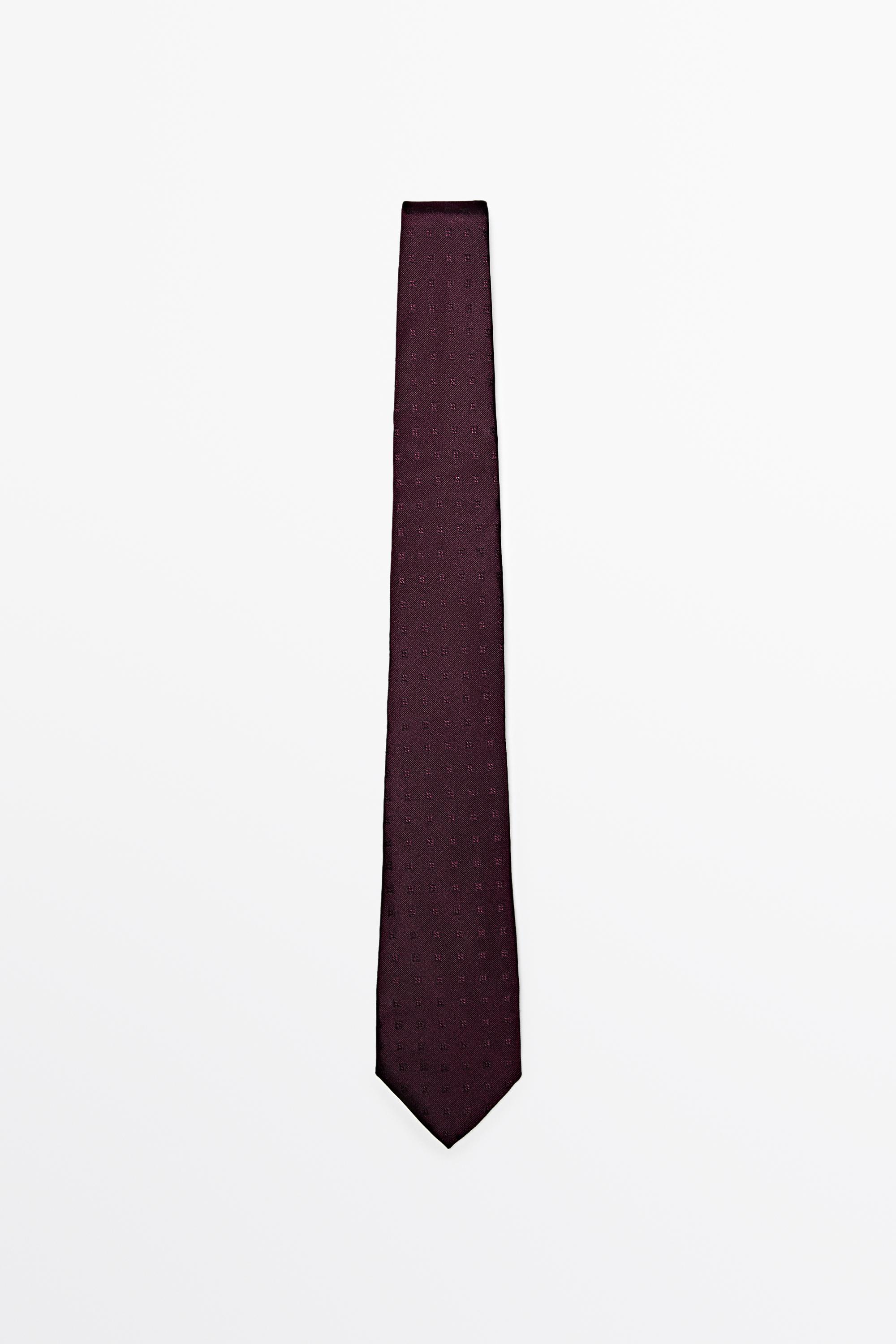 100% silk tie with embroidered detail Burgundy
