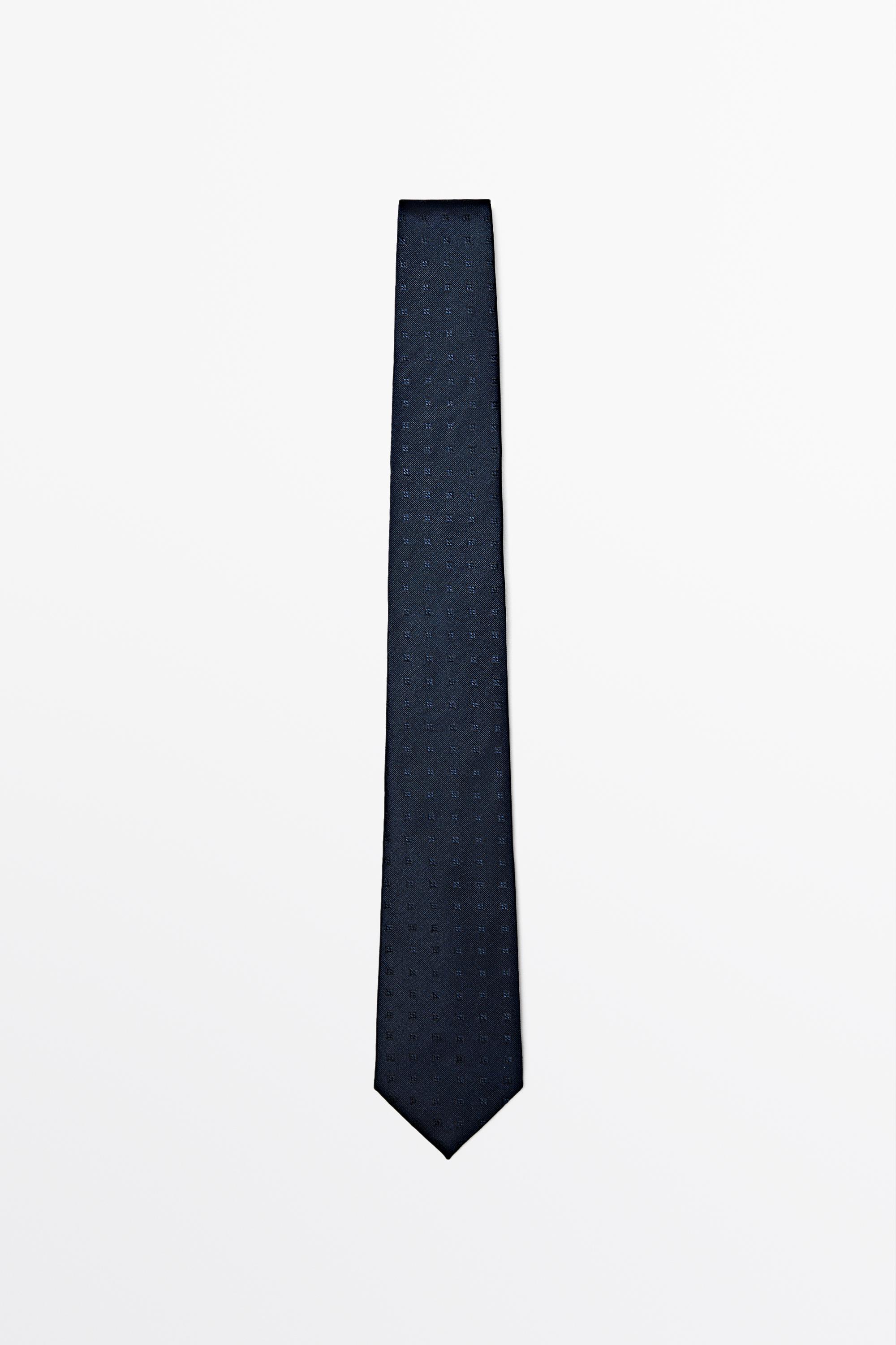 100% silk tie with embroidered detail Navy Blue