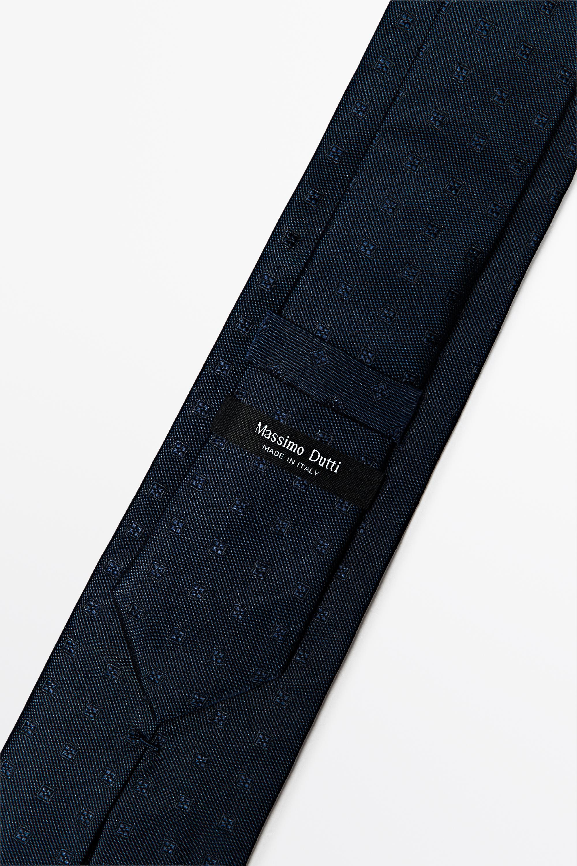 100% silk tie with embroidered detail Navy Blue